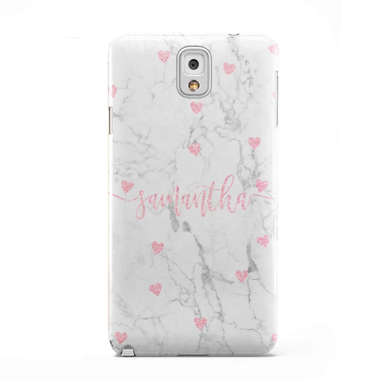 Glitter Hearts Marble Personalised Name Samsung Galaxy Note 3 Case