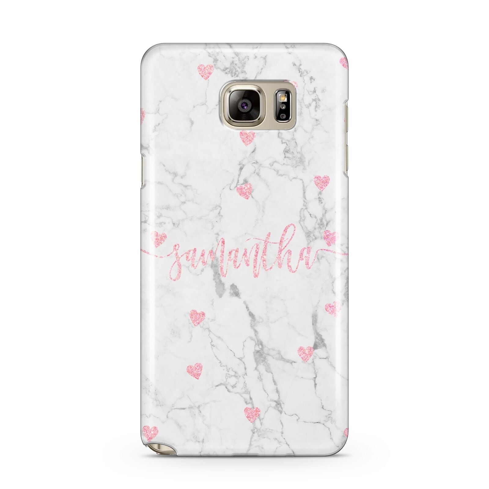 Glitter Hearts Marble Personalised Name Samsung Galaxy Note 5 Case