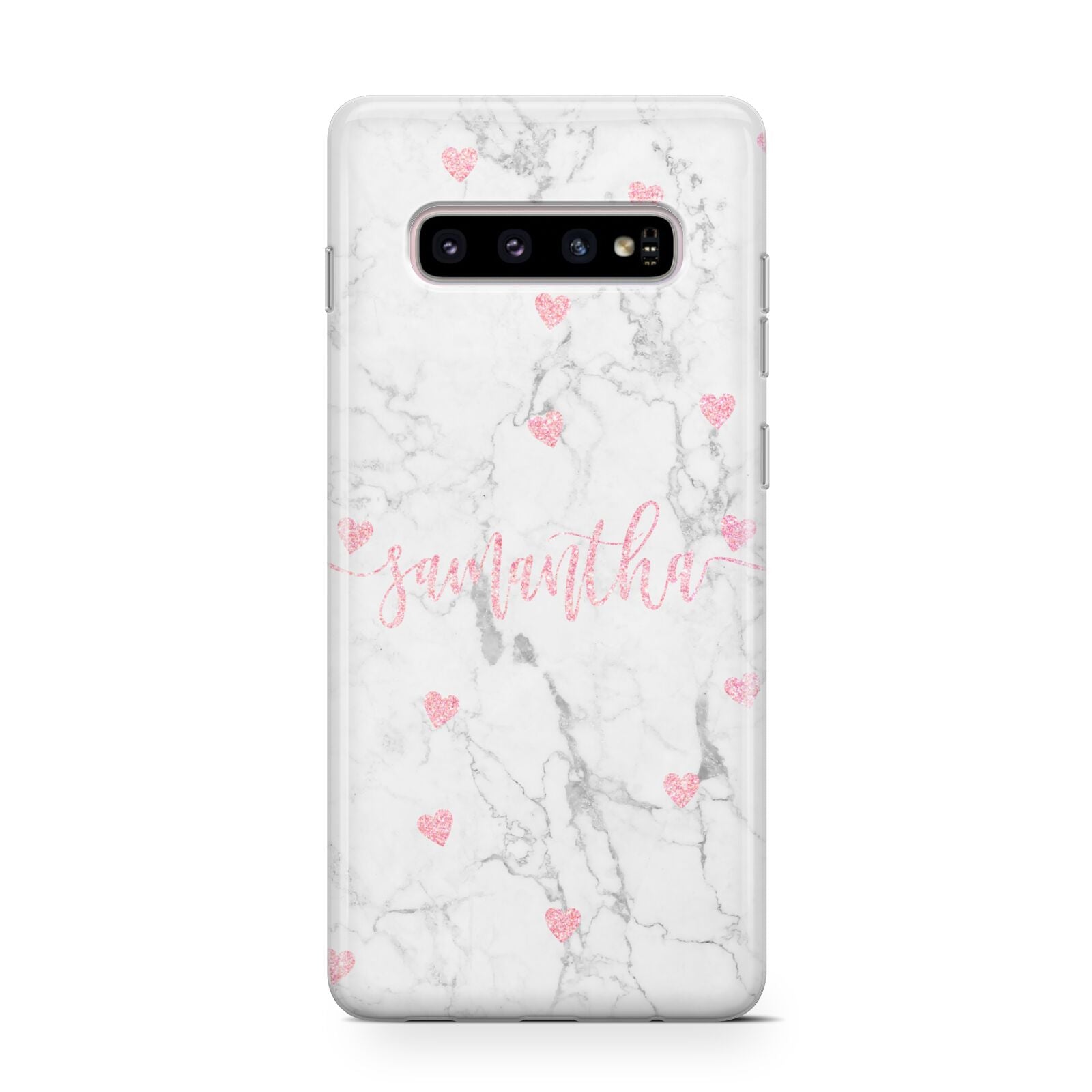 Glitter Hearts Marble Personalised Name Samsung Galaxy S10 Case