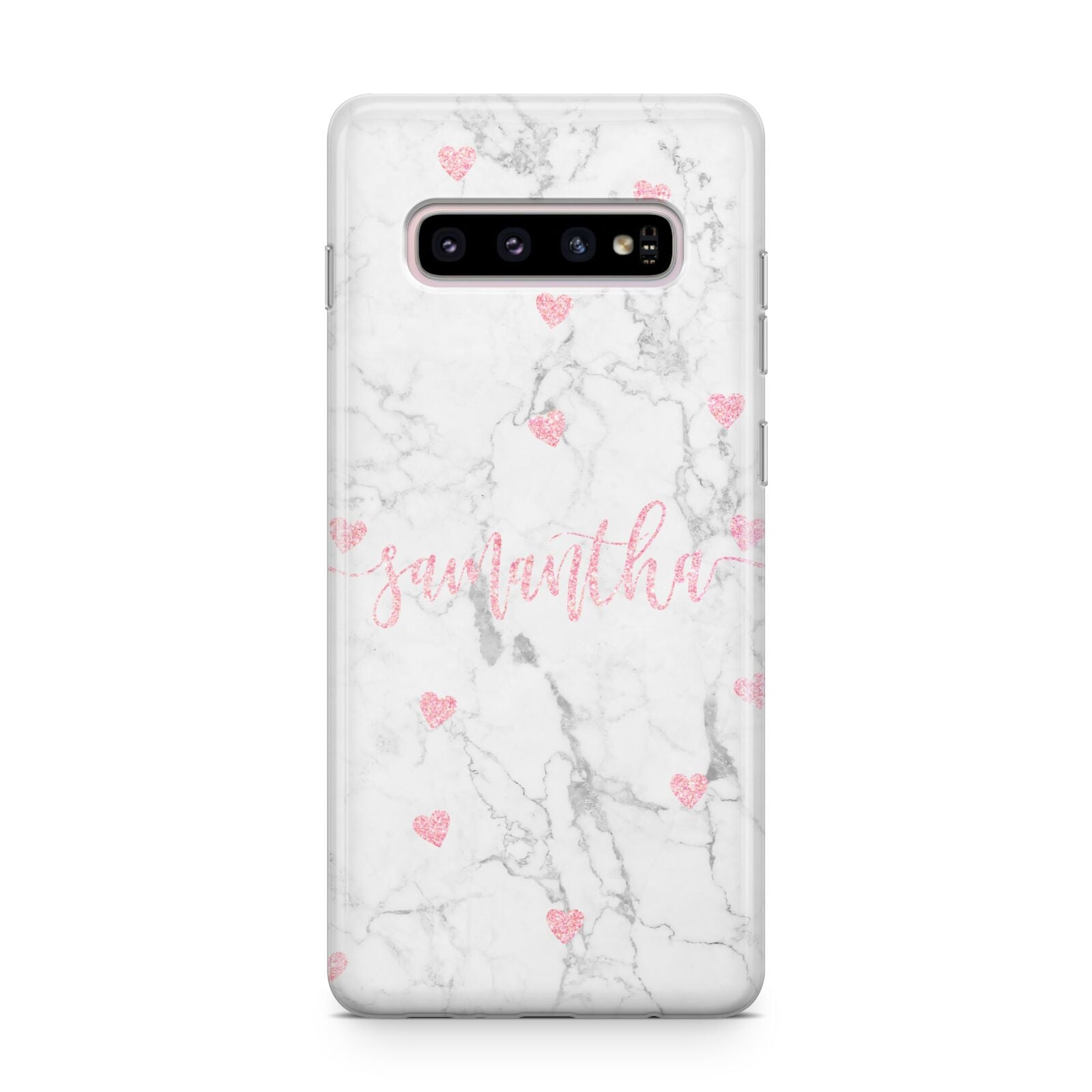 Glitter Hearts Marble Personalised Name Samsung Galaxy S10 Plus Case