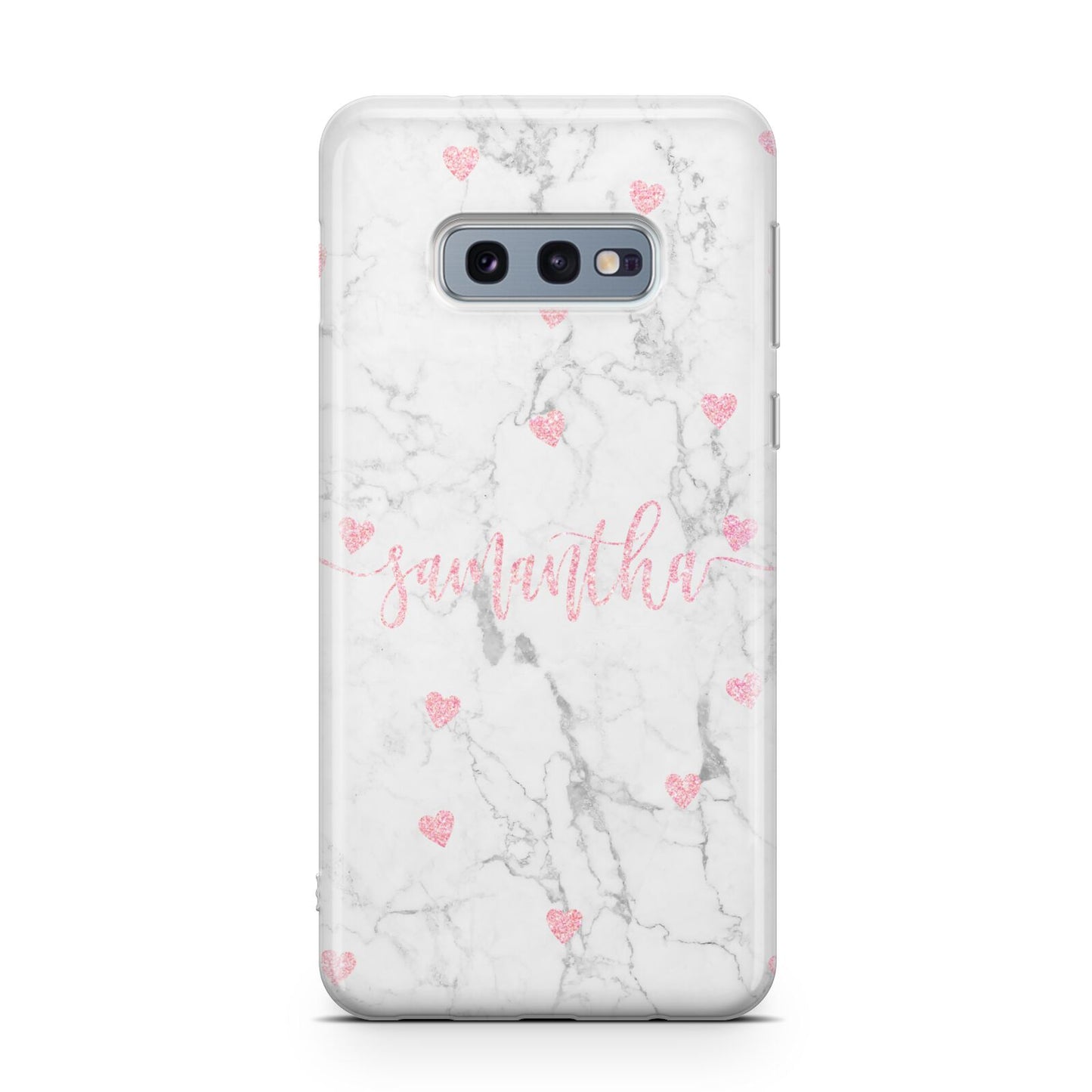 Glitter Hearts Marble Personalised Name Samsung Galaxy S10E Case