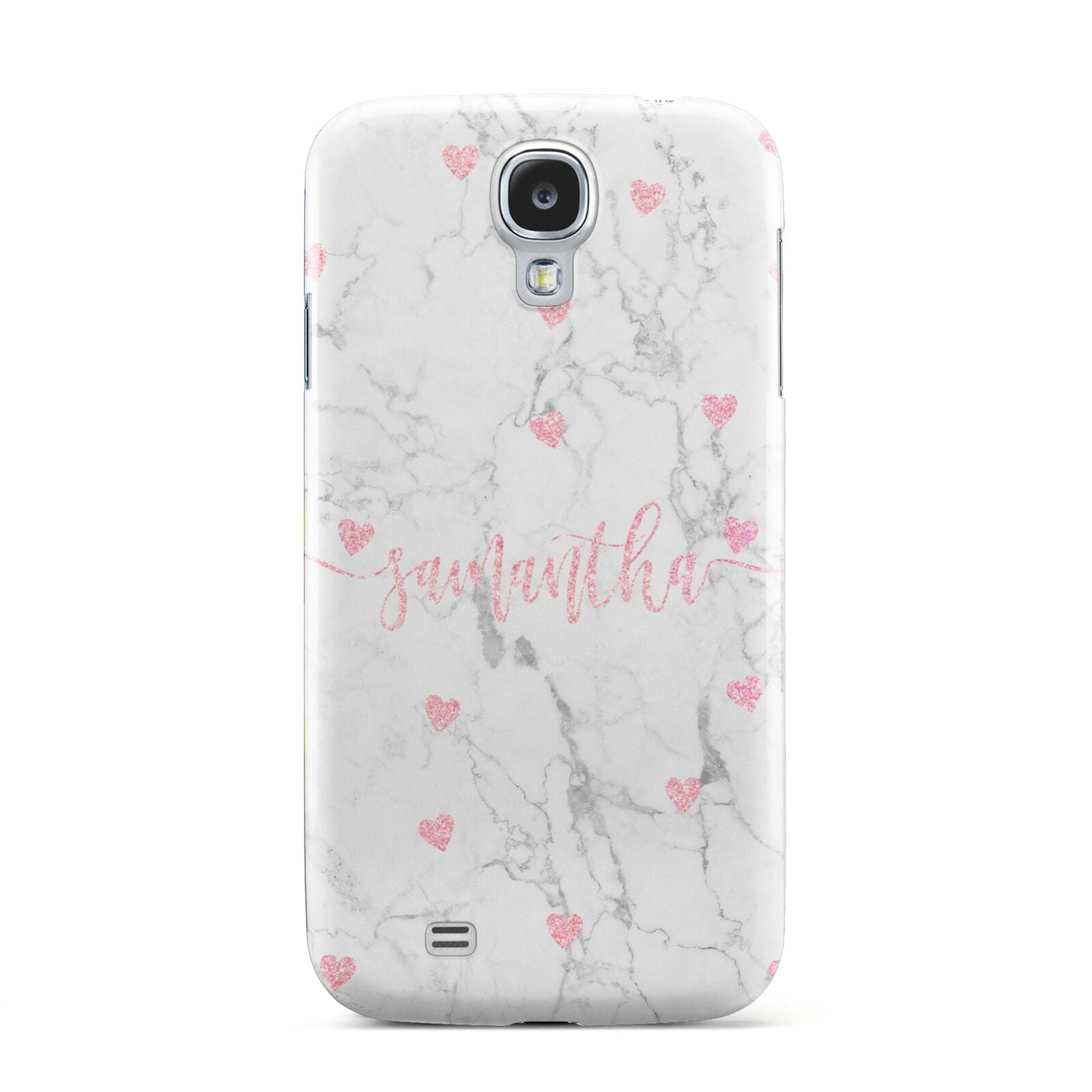 Glitter Hearts Marble Personalised Name Samsung Galaxy S4 Case