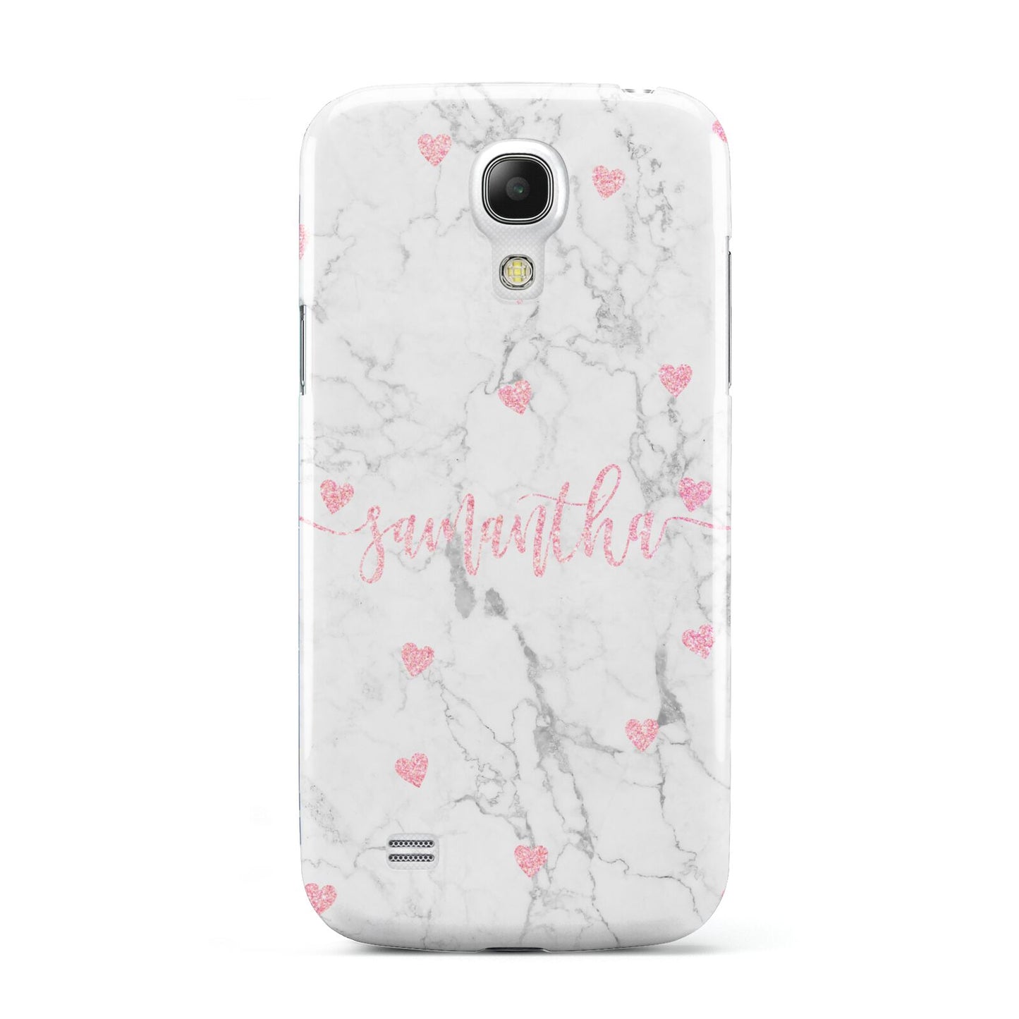 Glitter Hearts Marble Personalised Name Samsung Galaxy S4 Mini Case