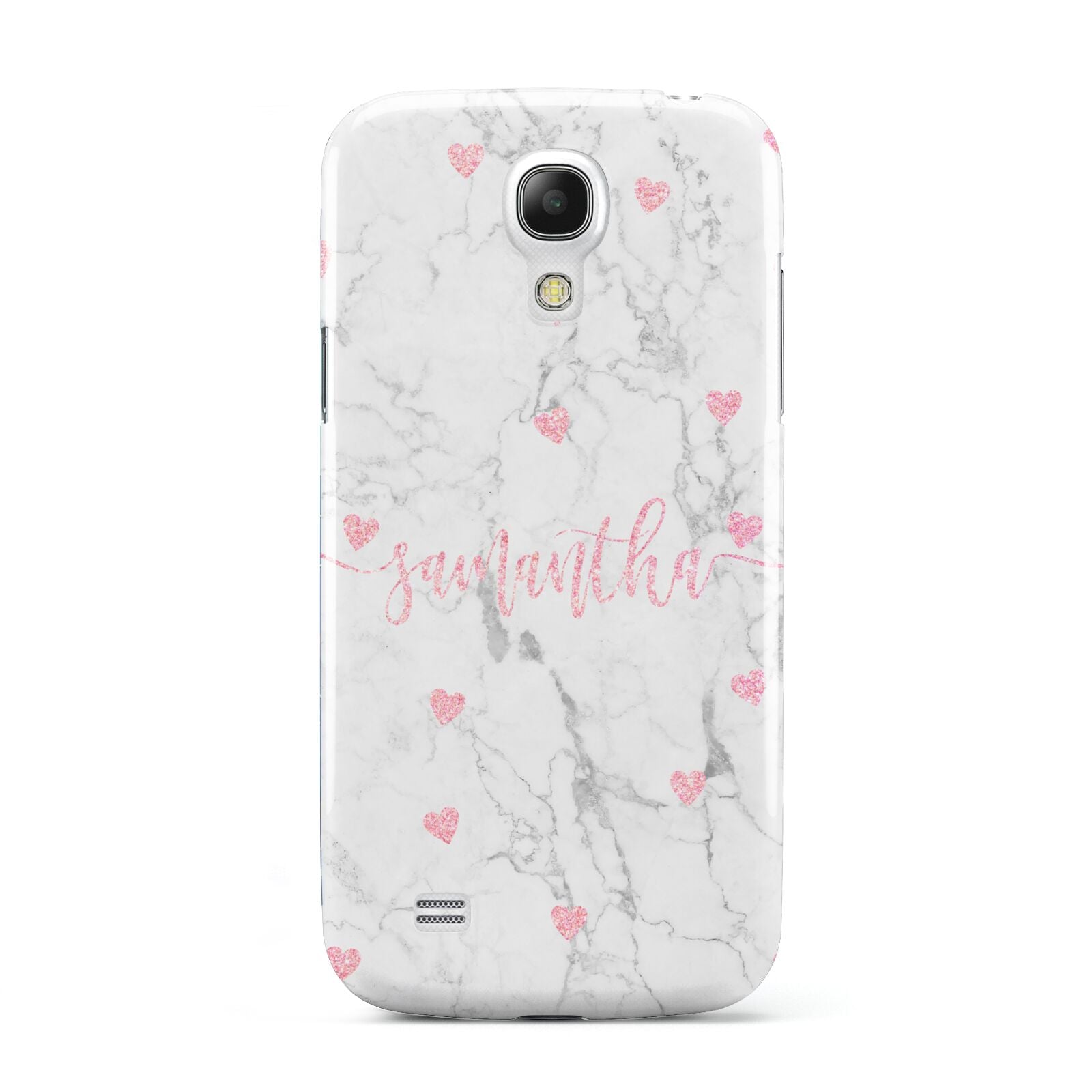 Glitter Hearts Marble Personalised Name Samsung Galaxy S4 Mini Case