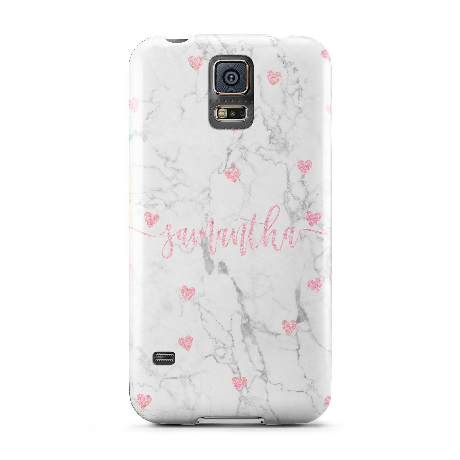 Glitter Hearts Marble Personalised Name Samsung Galaxy S5 Case