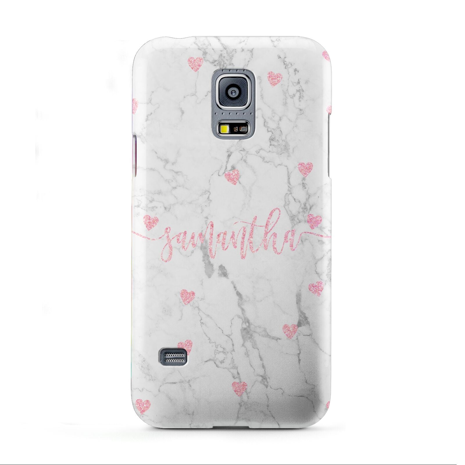 Glitter Hearts Marble Personalised Name Samsung Galaxy S5 Mini Case