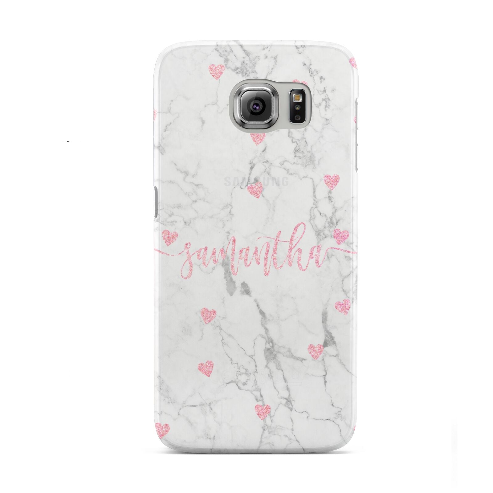 Glitter Hearts Marble Personalised Name Samsung Galaxy S6 Case