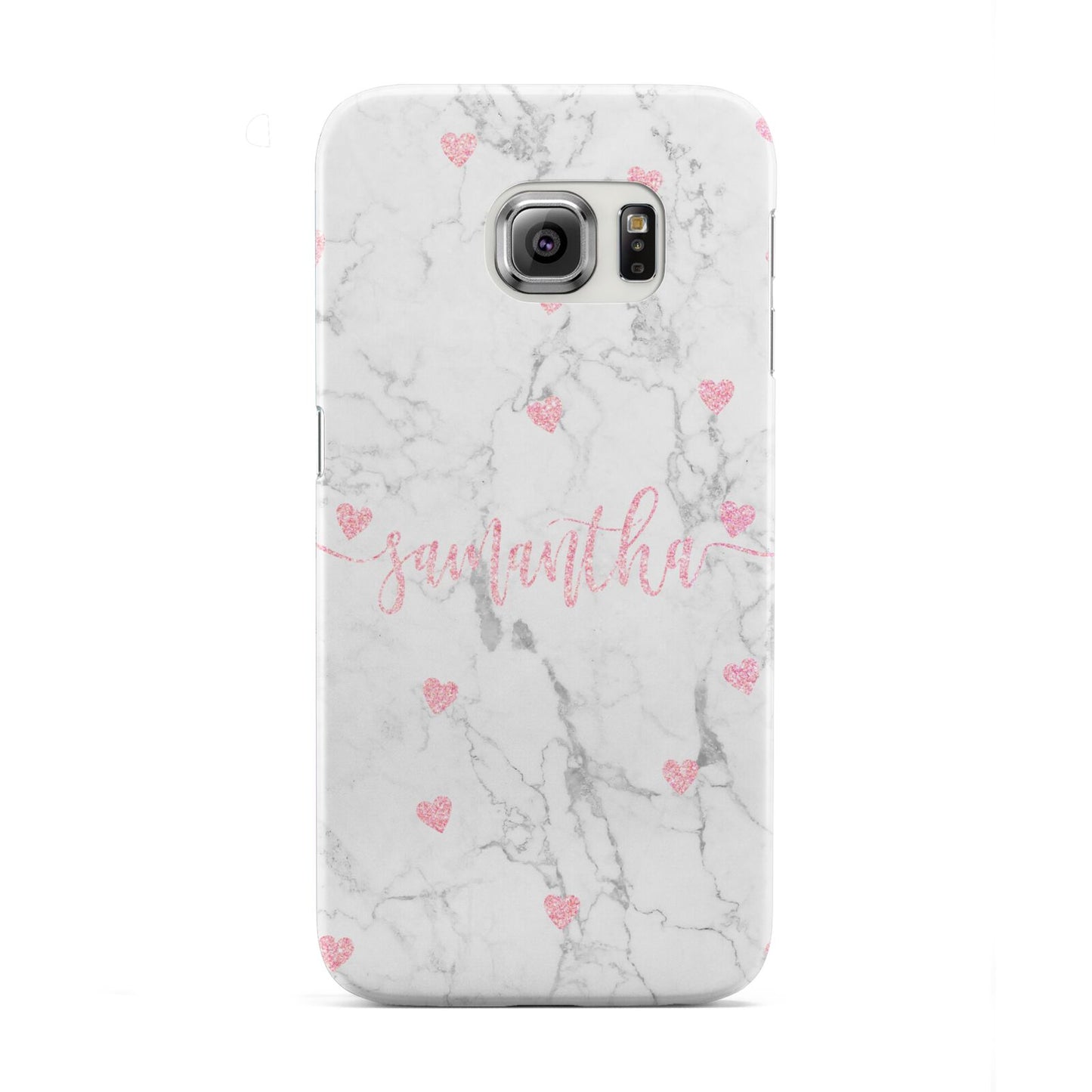 Glitter Hearts Marble Personalised Name Samsung Galaxy S6 Edge Case