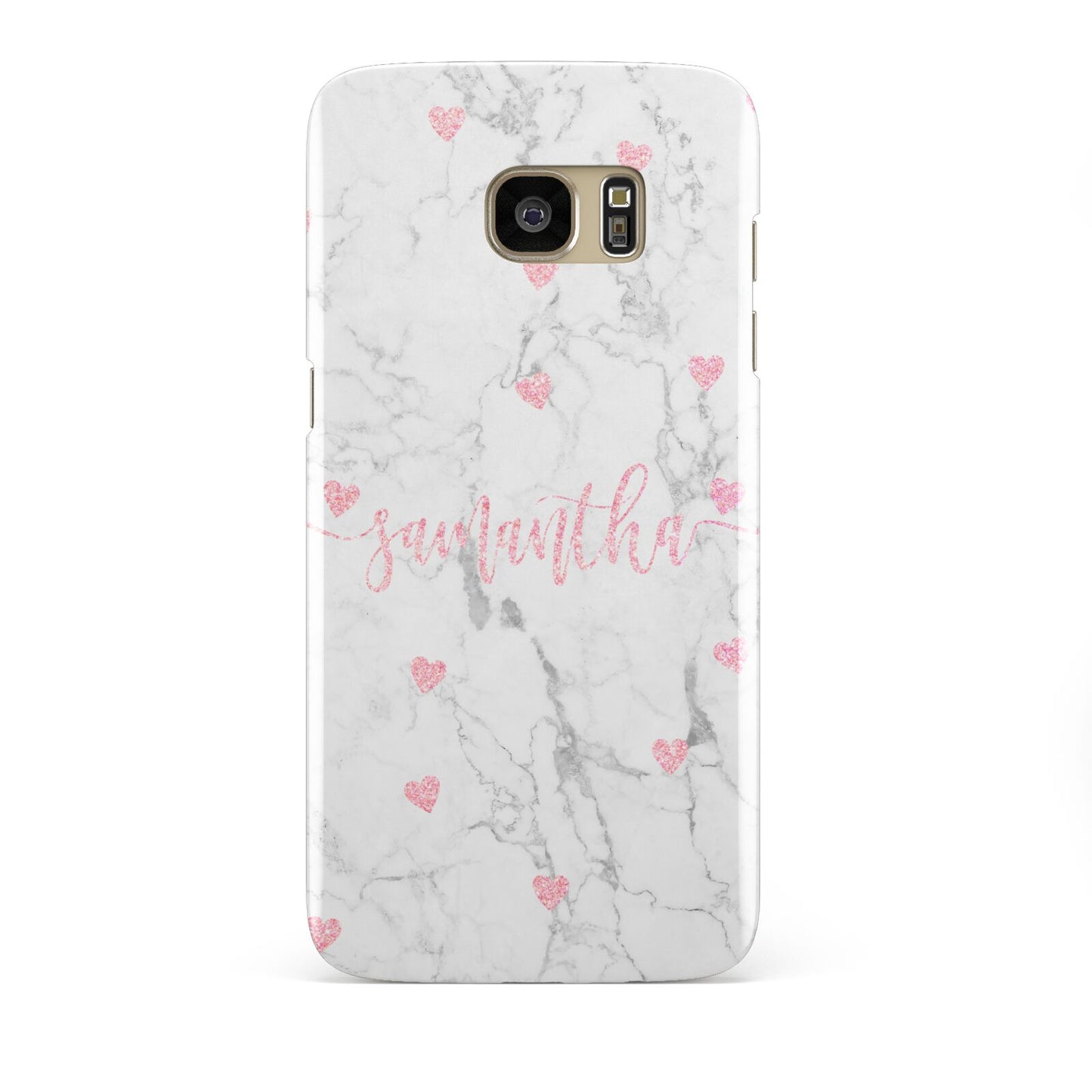 Glitter Hearts Marble Personalised Name Samsung Galaxy S7 Edge Case