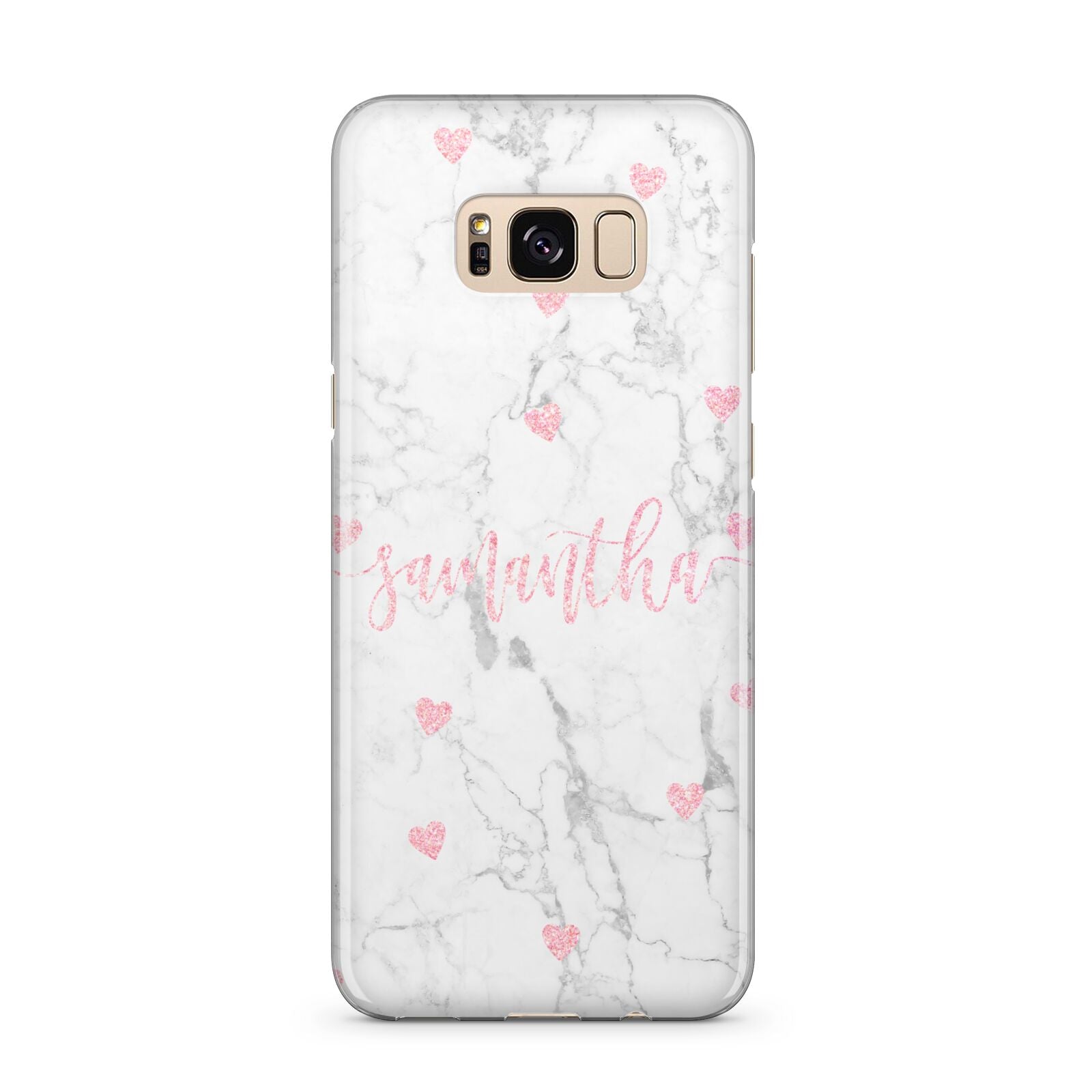 Glitter Hearts Marble Personalised Name Samsung Galaxy S8 Plus Case