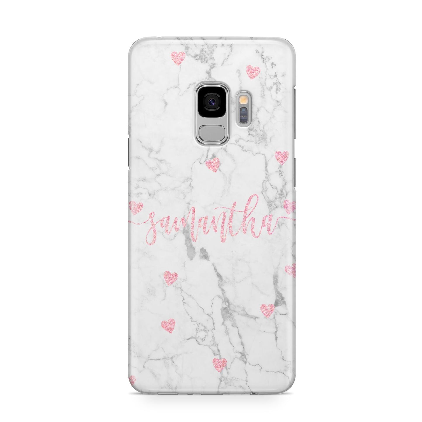 Glitter Hearts Marble Personalised Name Samsung Galaxy S9 Case