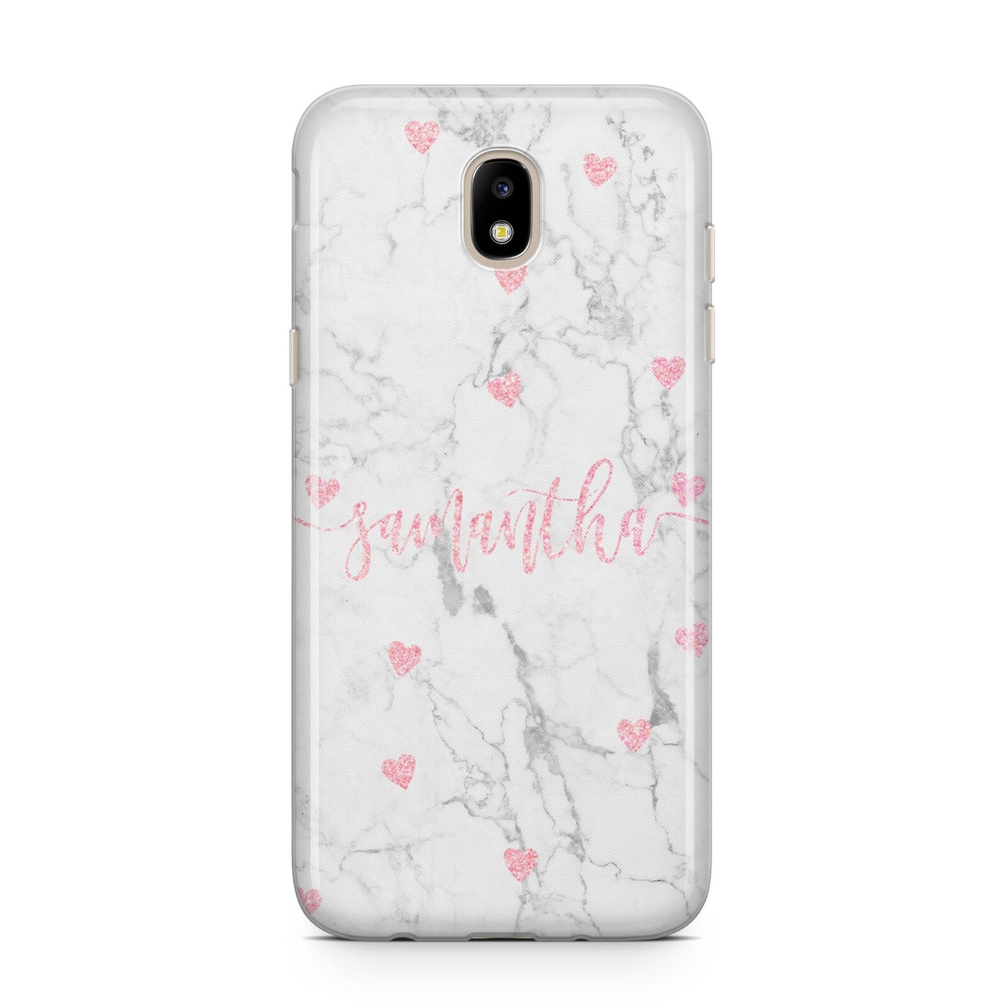 Glitter Hearts Marble Personalised Name Samsung J5 2017 Case