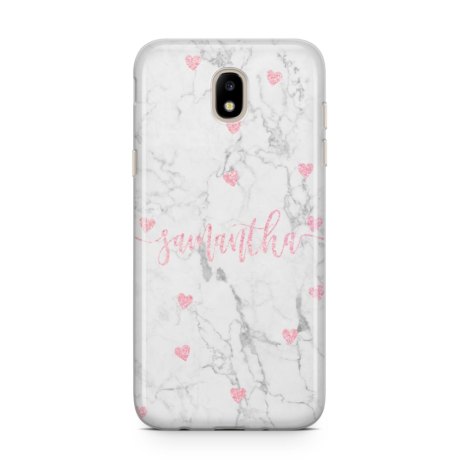 Glitter Hearts Marble Personalised Name Samsung J5 2017 Case