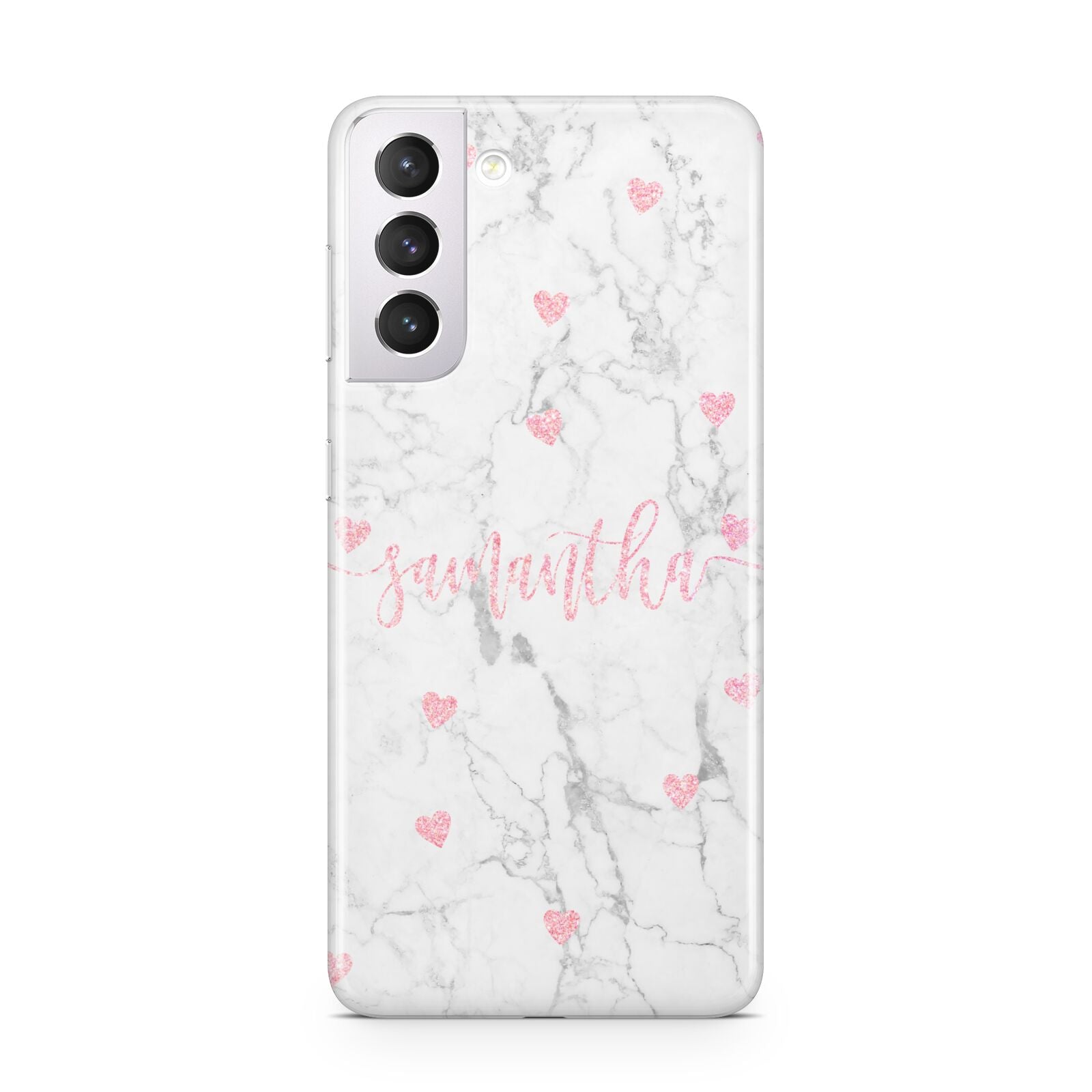 Glitter Hearts Marble Personalised Name Samsung S21 Case