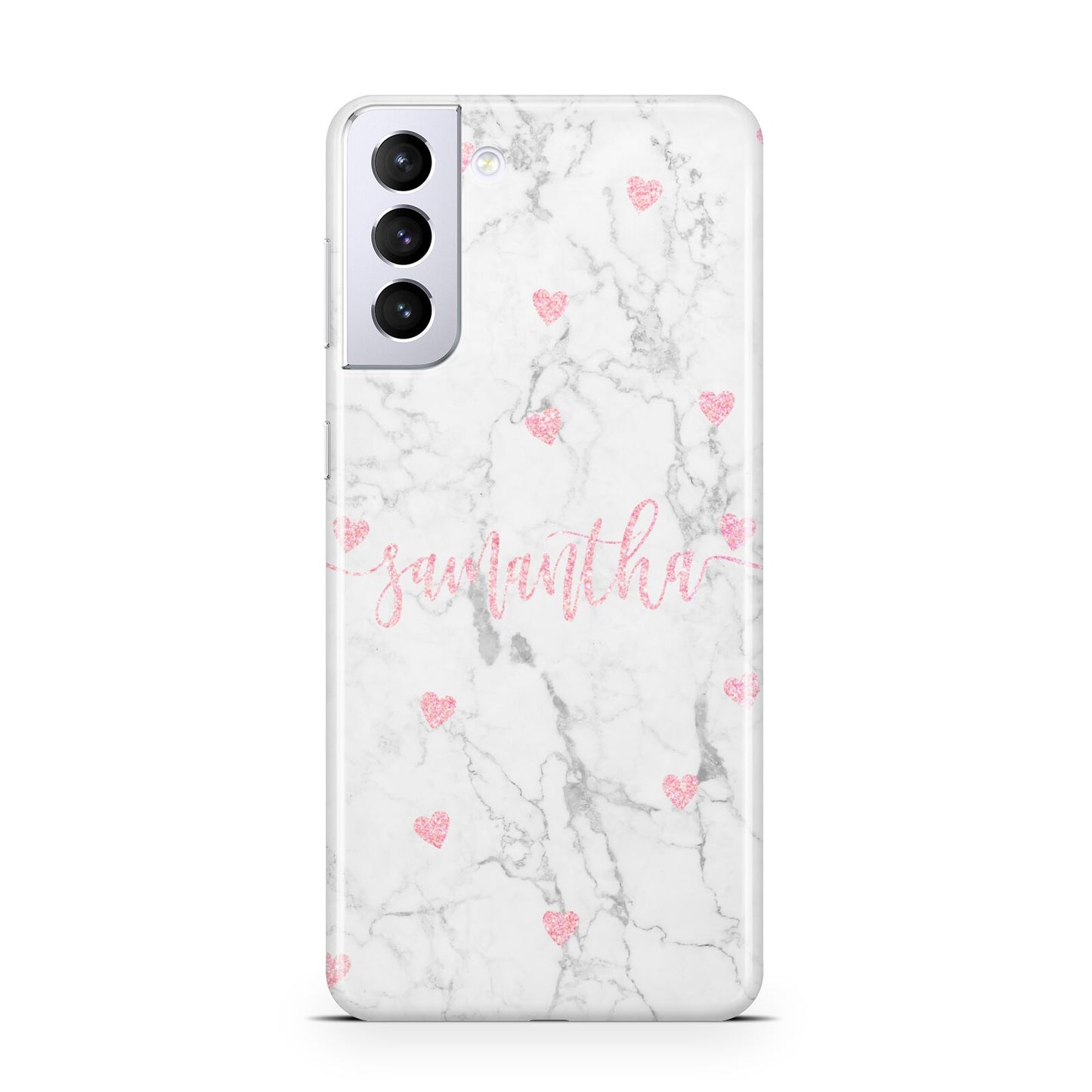 Glitter Hearts Marble Personalised Name Samsung S21 Plus Case