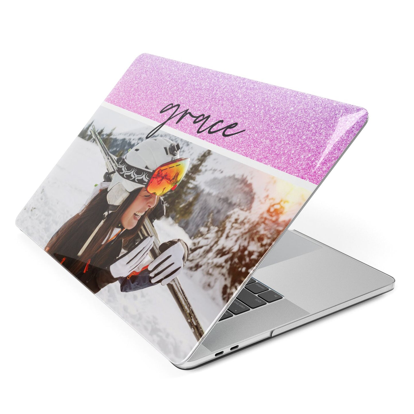 Glitter Personalised Photo Upload Name Apple MacBook Case Side View