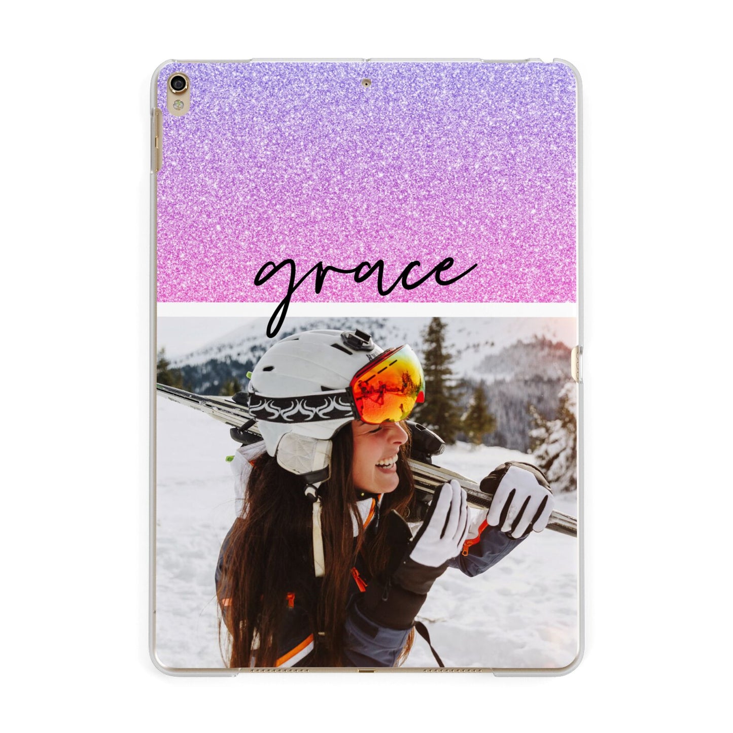 Glitter Personalised Photo Upload Name Apple iPad Gold Case