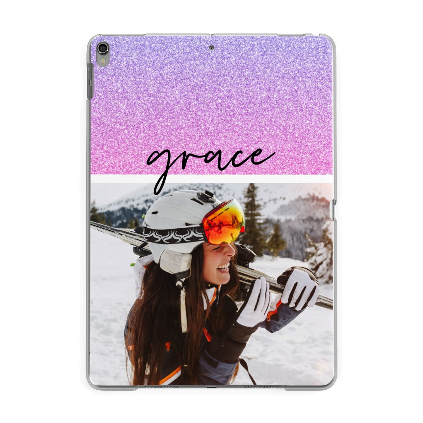 Glitter Personalised Photo Upload Name Apple iPad Grey Case