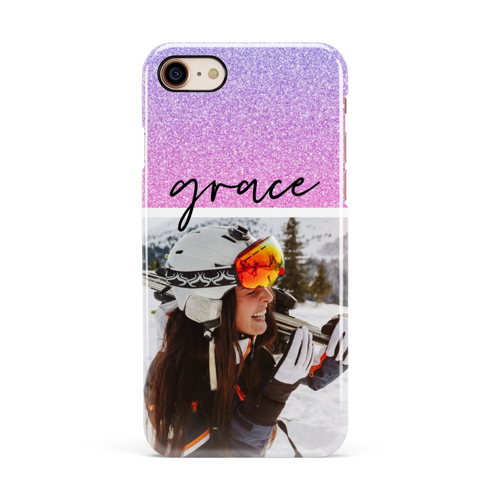 Glitter Personalised Photo Upload Name Apple iPhone 7 8 3D Snap Case