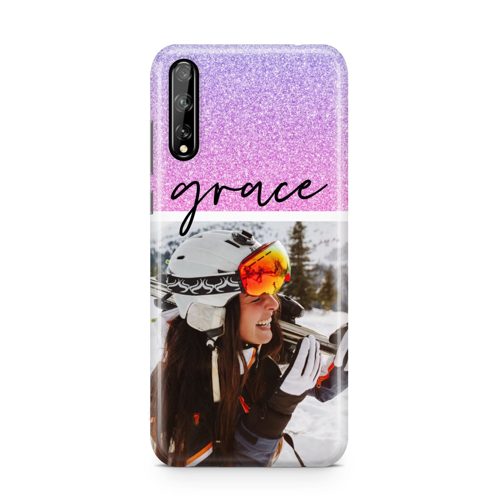 Glitter Personalised Photo Upload Name Huawei Enjoy 10s Phone Case