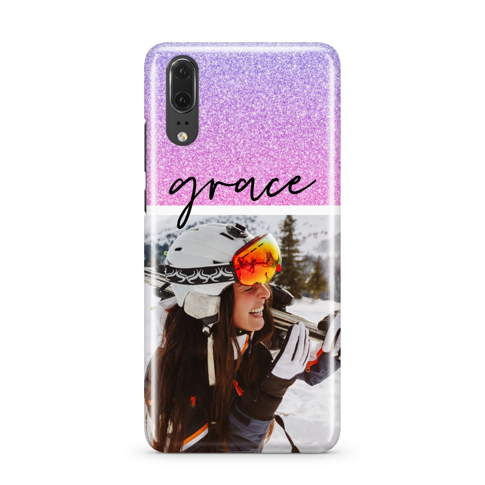 Glitter Personalised Photo Upload Name Huawei P20 Phone Case