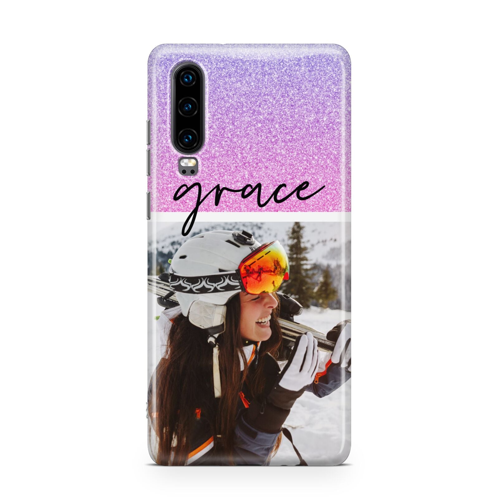 Glitter Personalised Photo Upload Name Huawei P30 Phone Case