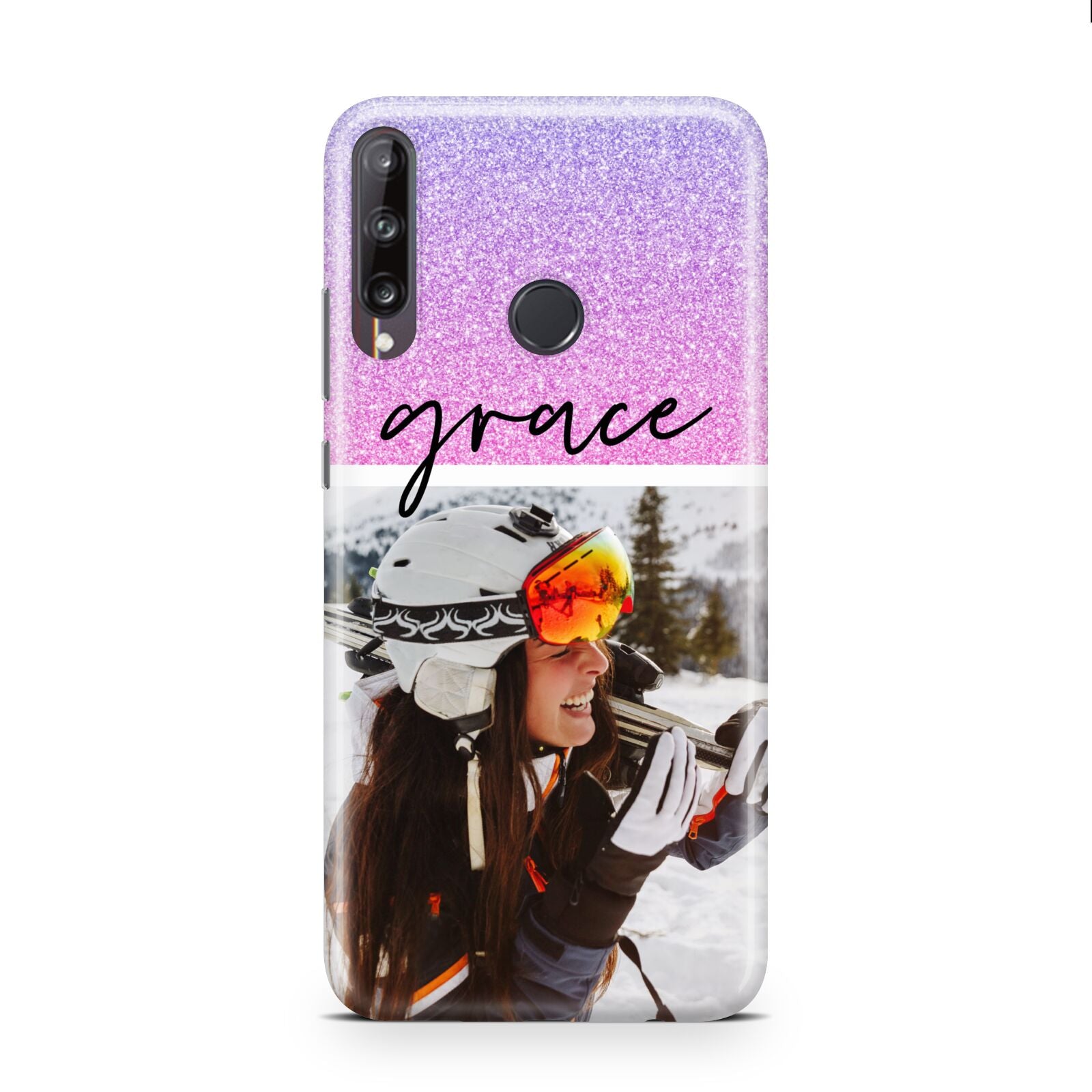 Glitter Personalised Photo Upload Name Huawei P40 Lite E Phone Case