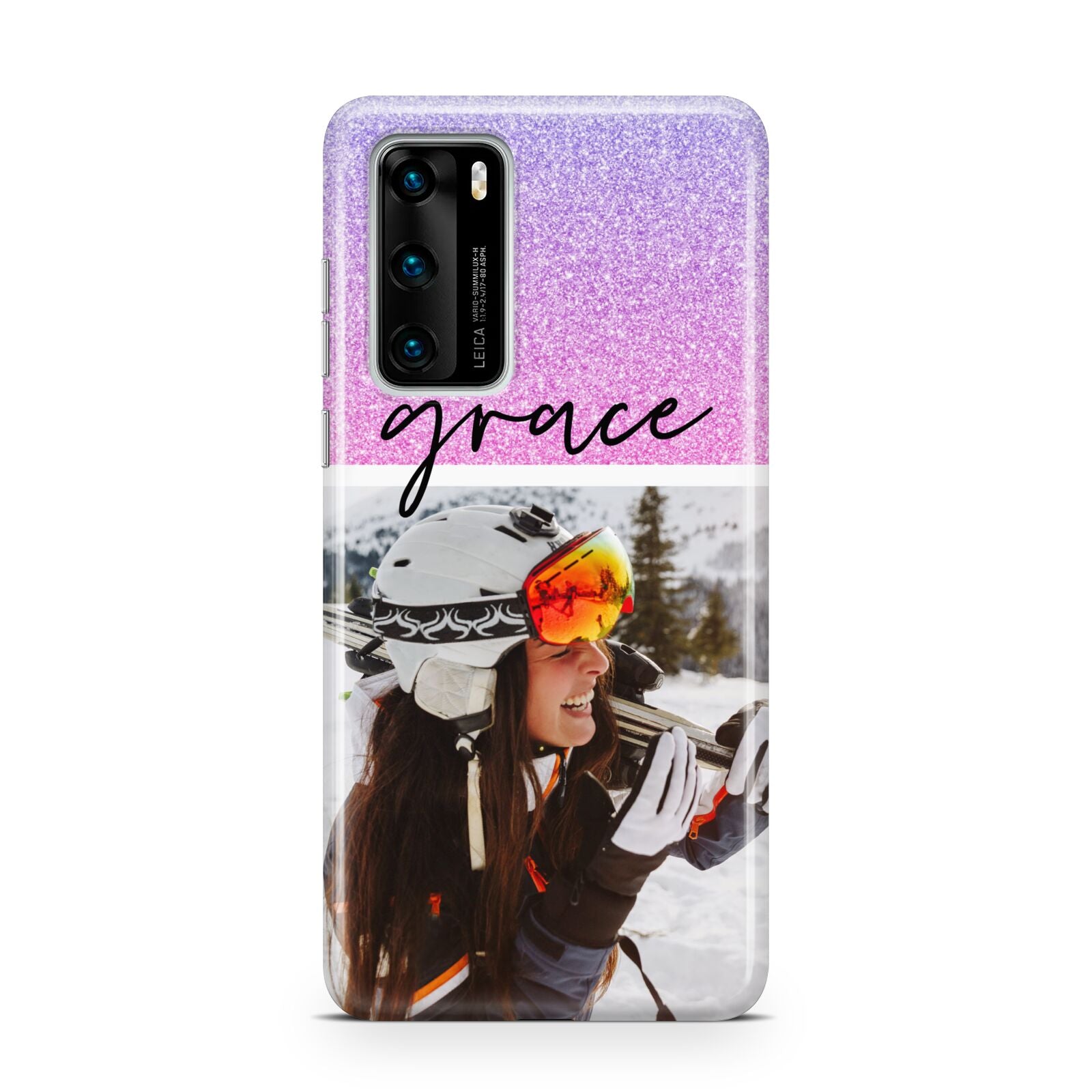 Glitter Personalised Photo Upload Name Huawei P40 Phone Case