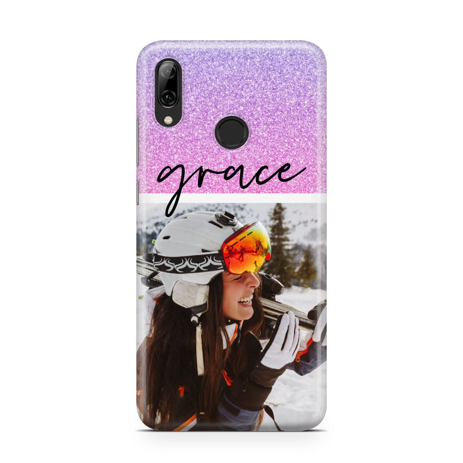 Glitter Personalised Photo Upload Name Huawei Y7 2019