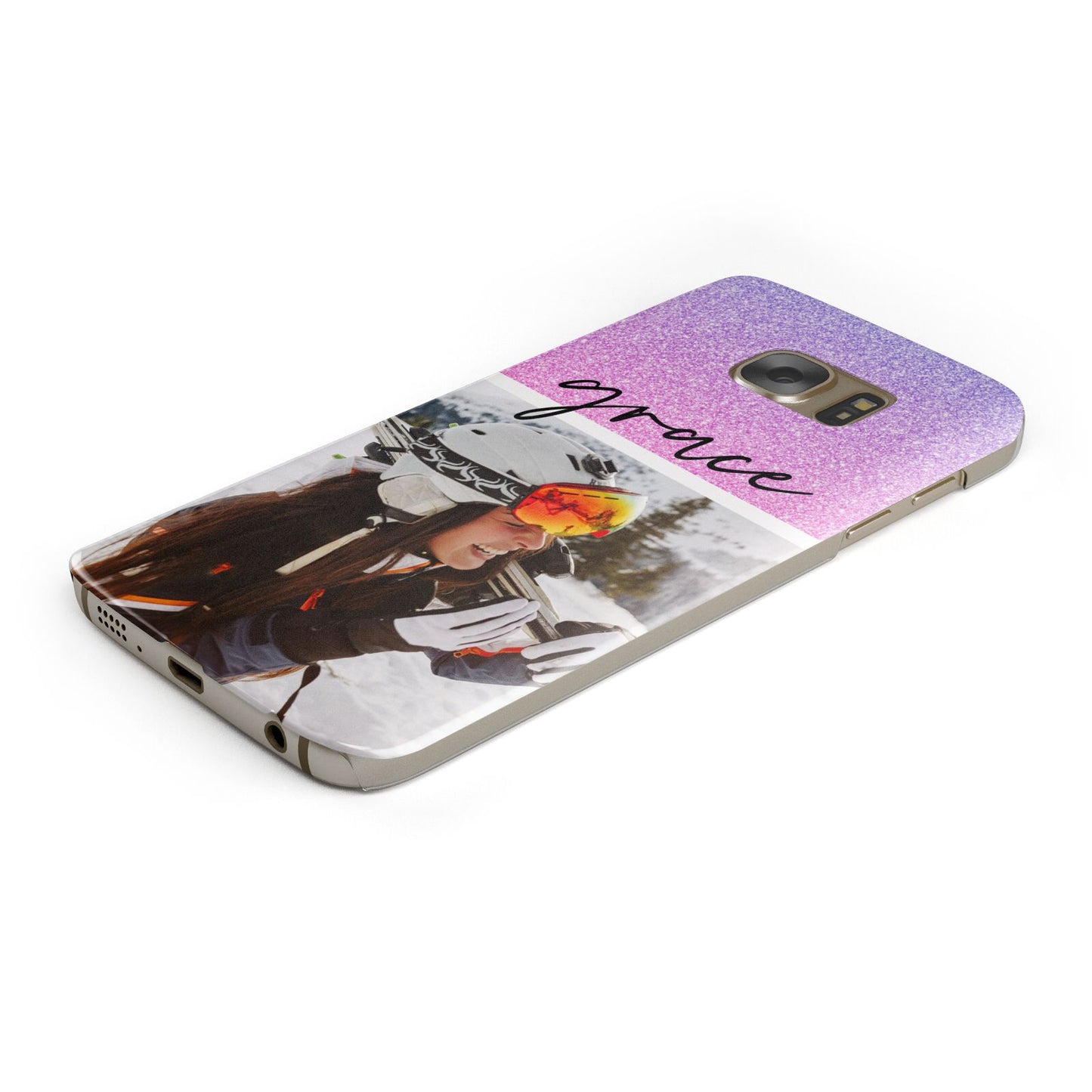 Glitter Personalised Photo Upload Name Protective Samsung Galaxy Case Angled Image