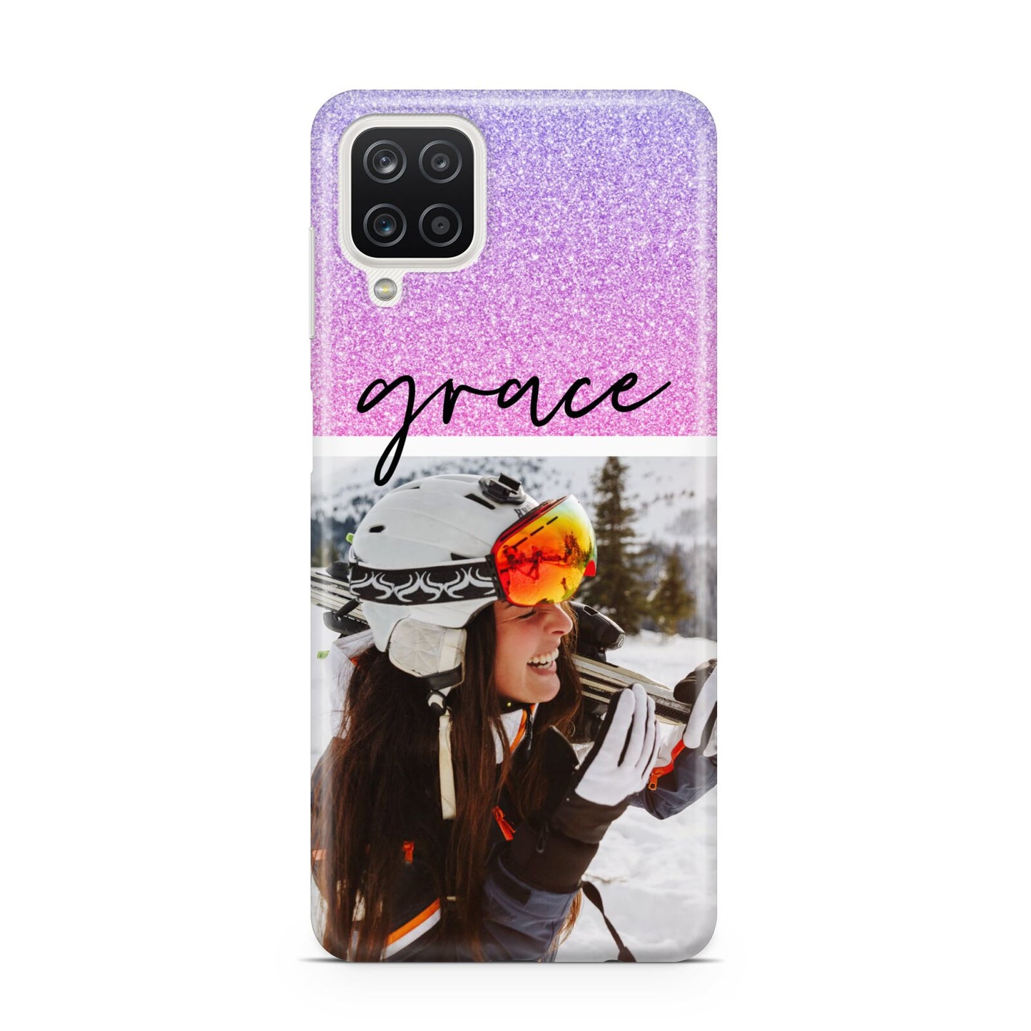 Glitter Personalised Photo Upload Name Samsung A12 Case