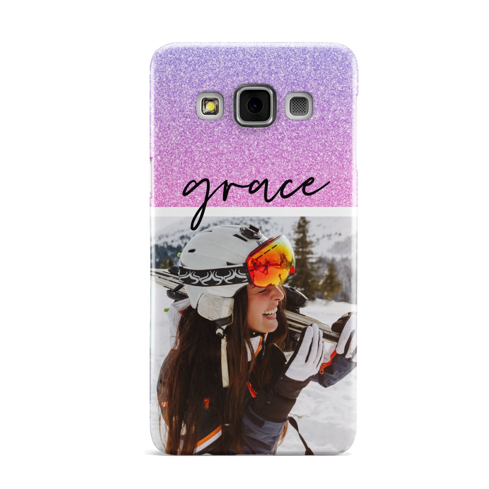 Glitter Personalised Photo Upload Name Samsung Galaxy A3 Case