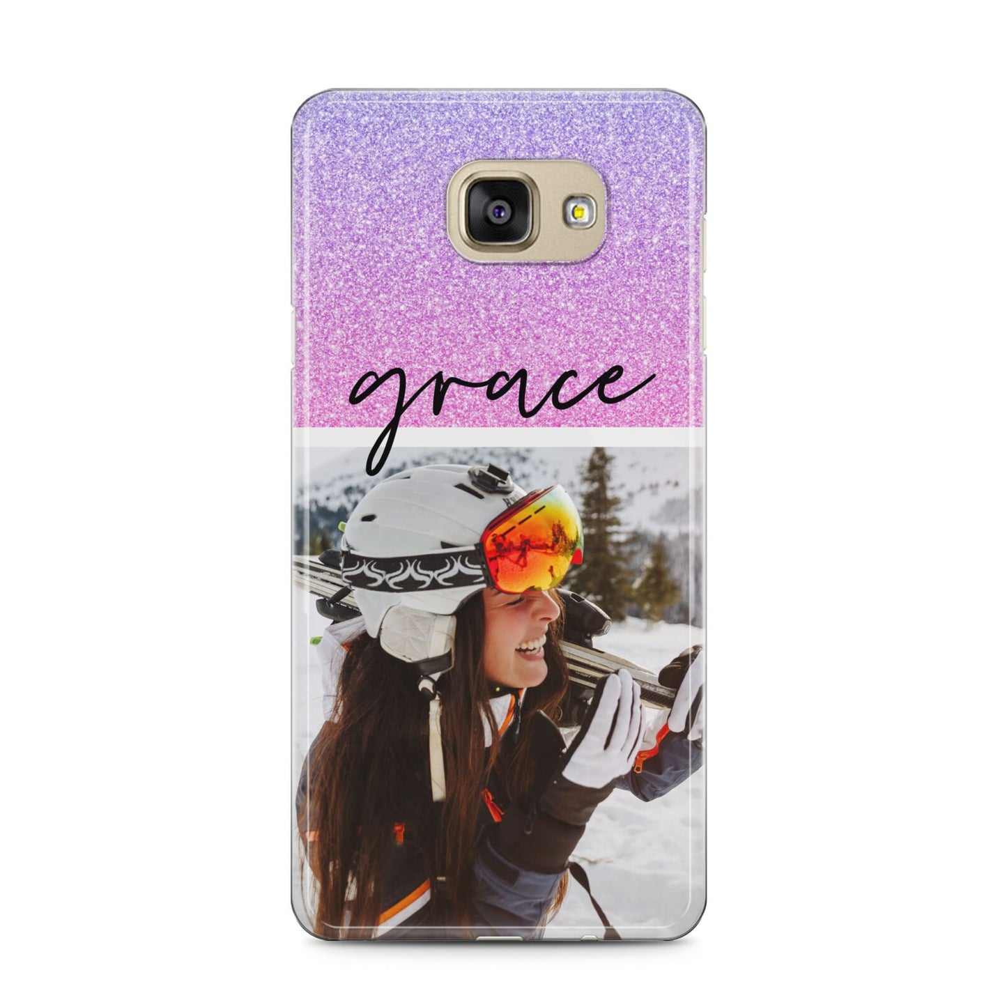 Glitter Personalised Photo Upload Name Samsung Galaxy A5 2016 Case on gold phone