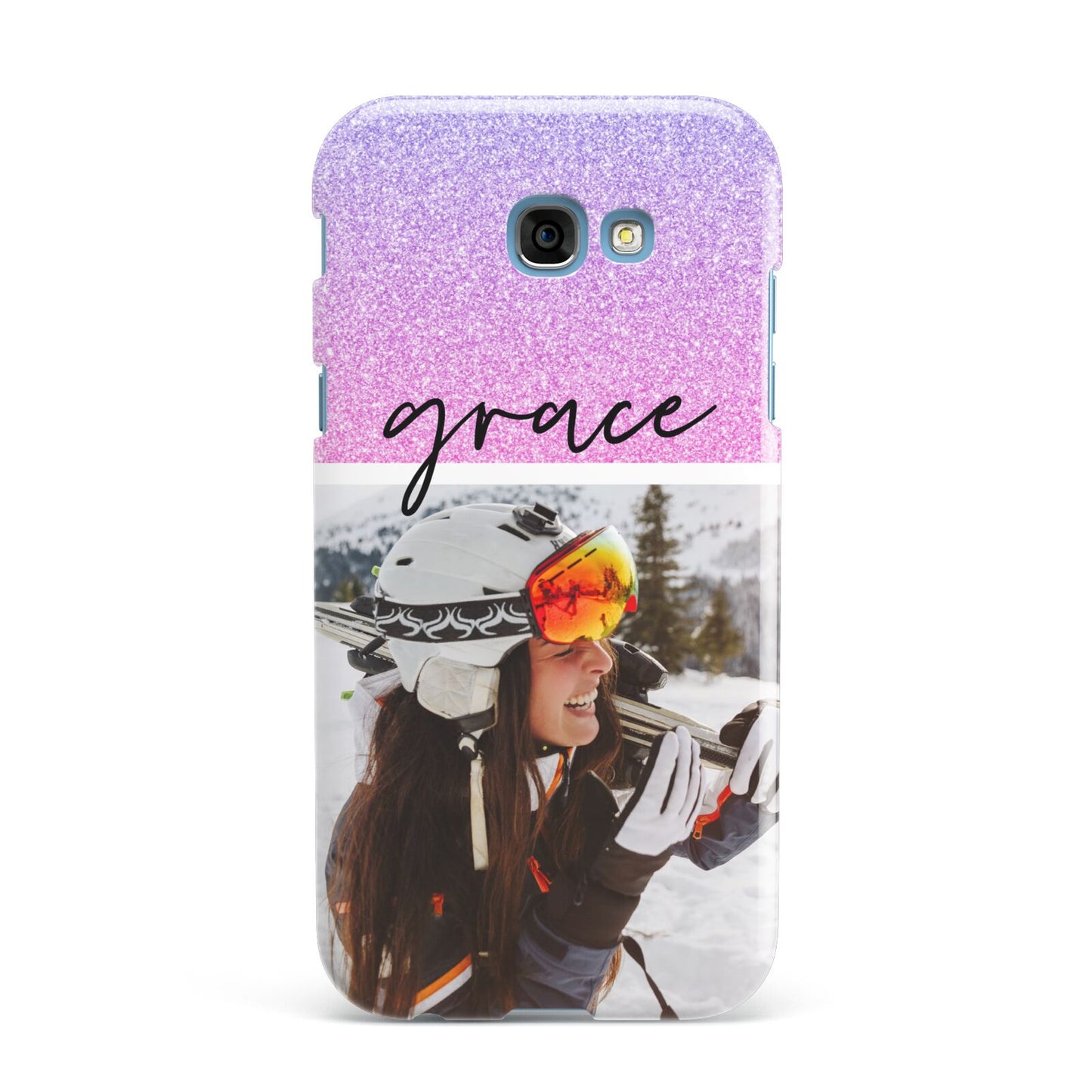 Glitter Personalised Photo Upload Name Samsung Galaxy A7 2017 Case