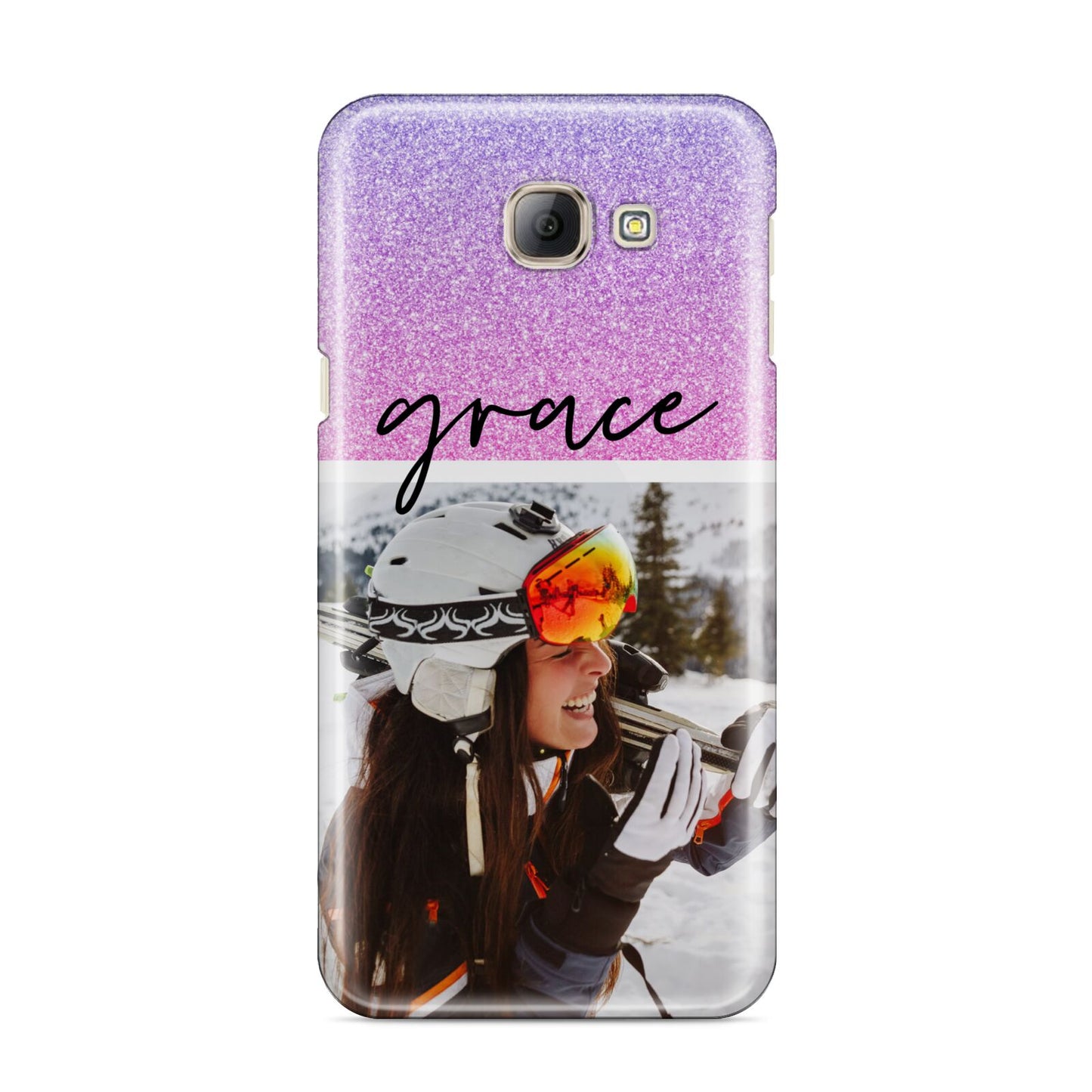 Glitter Personalised Photo Upload Name Samsung Galaxy A8 2016 Case