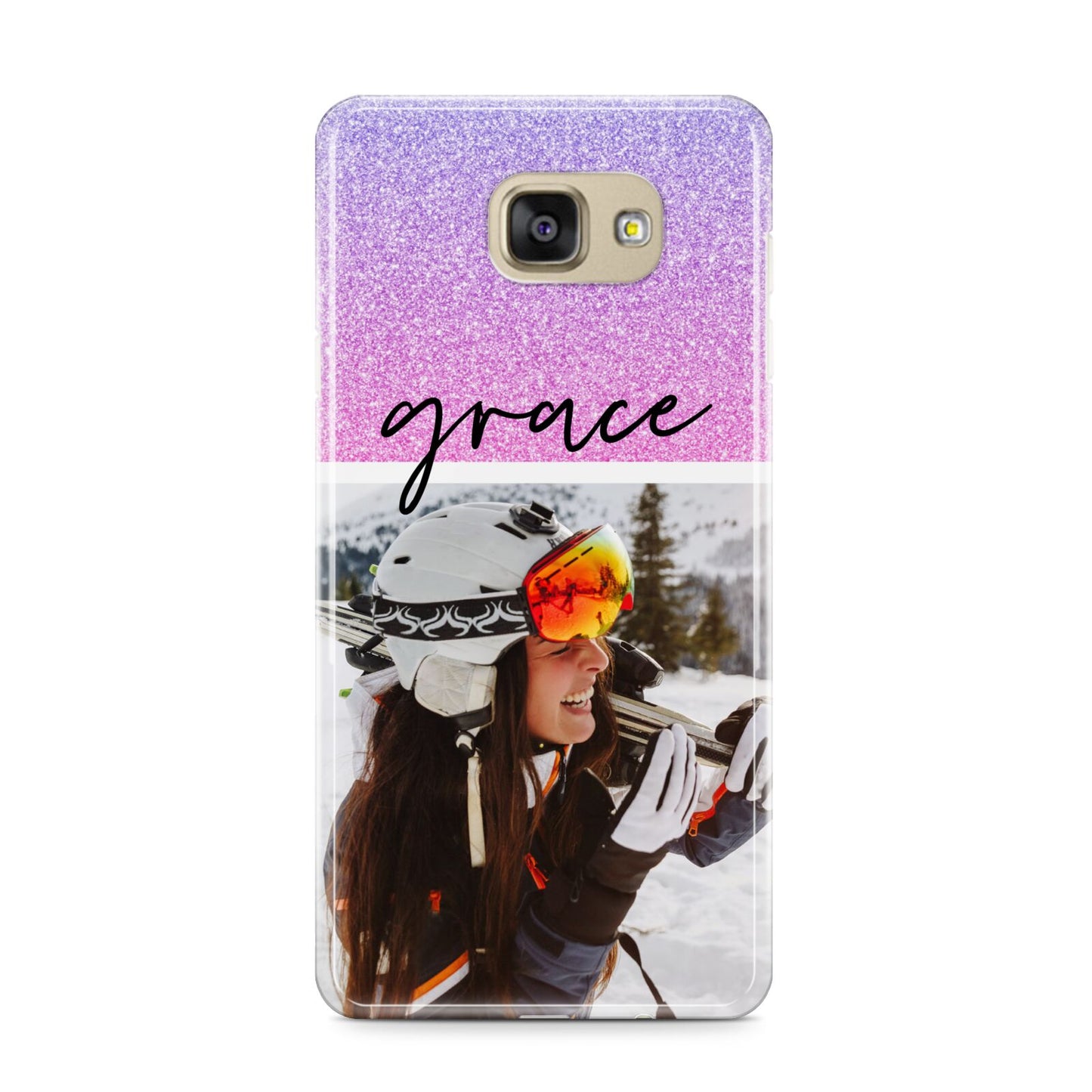 Glitter Personalised Photo Upload Name Samsung Galaxy A9 2016 Case on gold phone