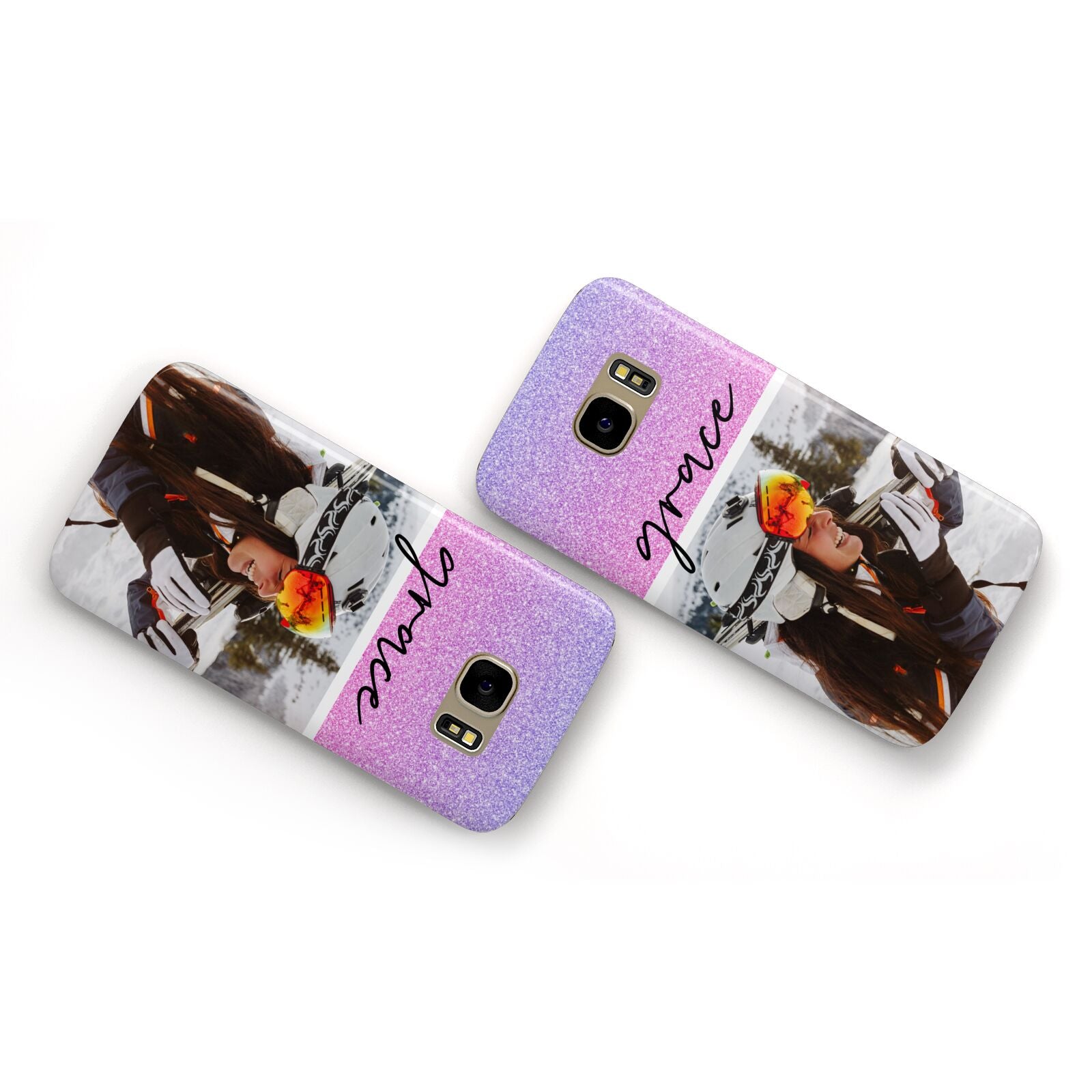 Glitter Personalised Photo Upload Name Samsung Galaxy Case Flat Overview