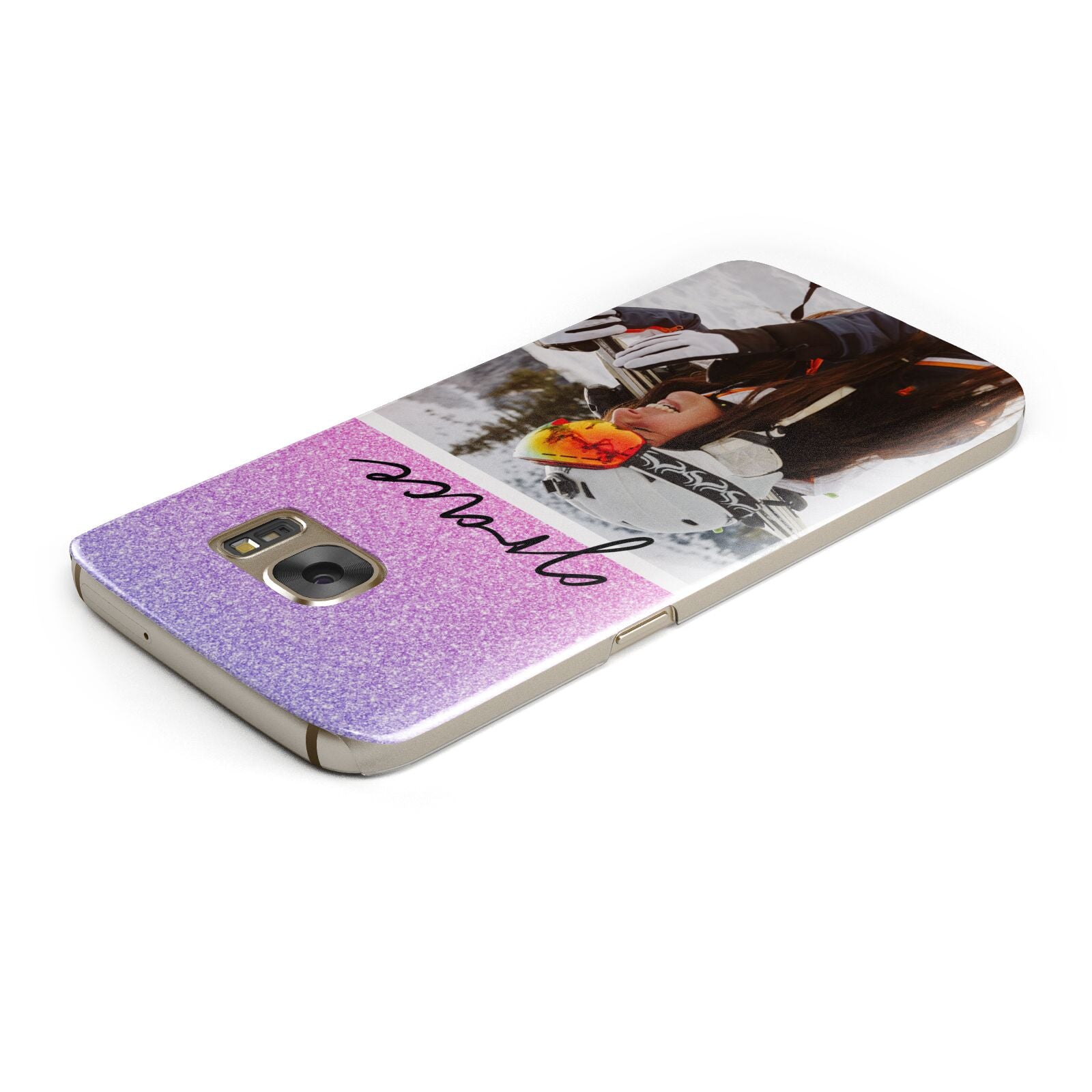 Glitter Personalised Photo Upload Name Samsung Galaxy Case Top Cutout