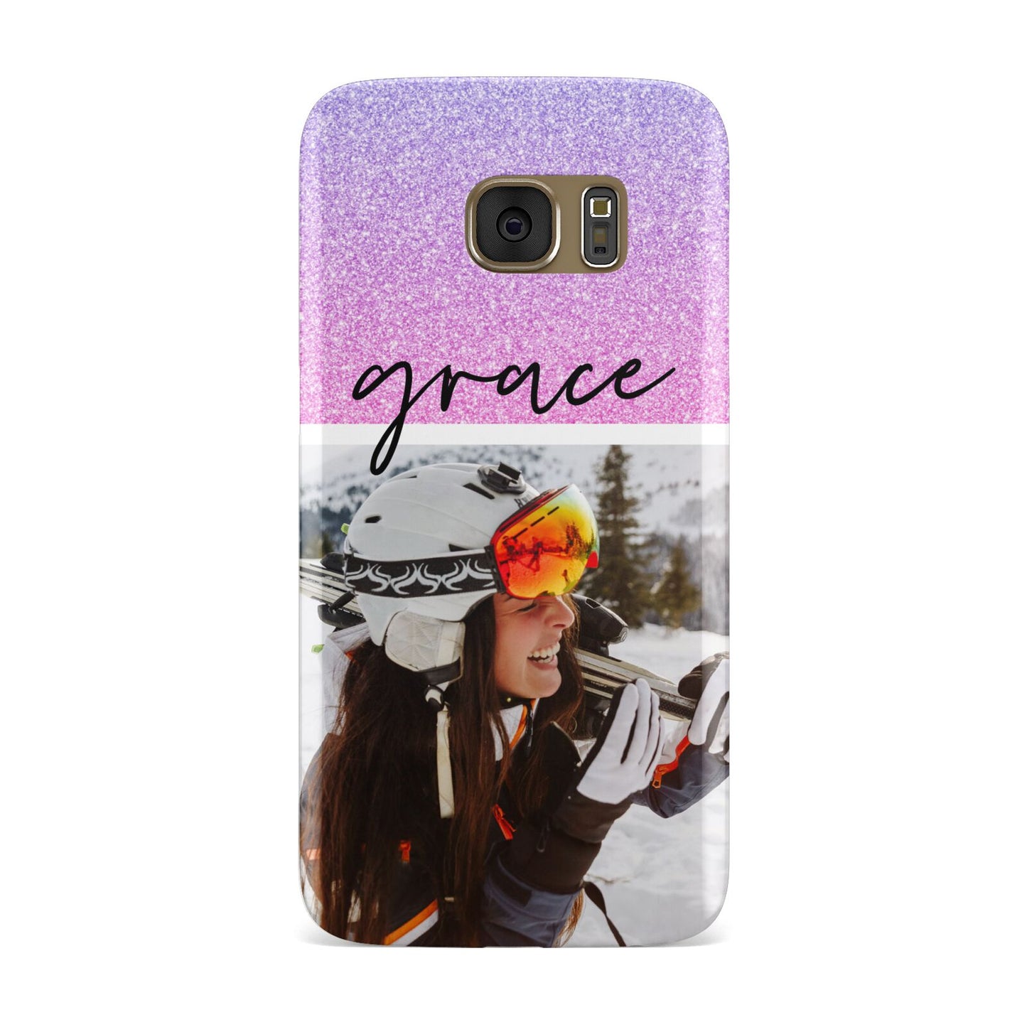 Glitter Personalised Photo Upload Name Samsung Galaxy Case