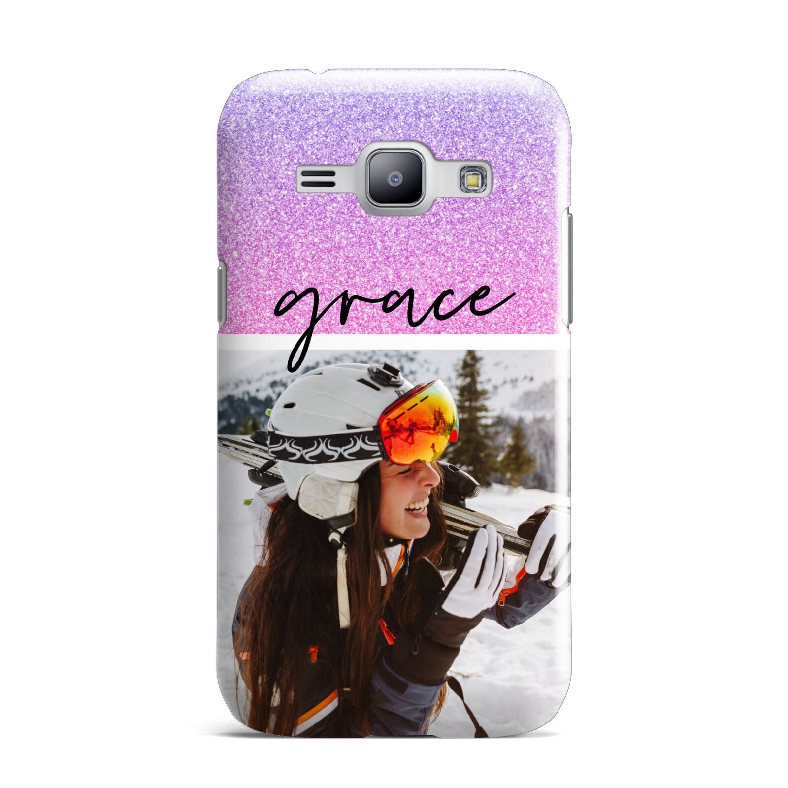 Glitter Personalised Photo Upload Name Samsung Galaxy J1 2015 Case