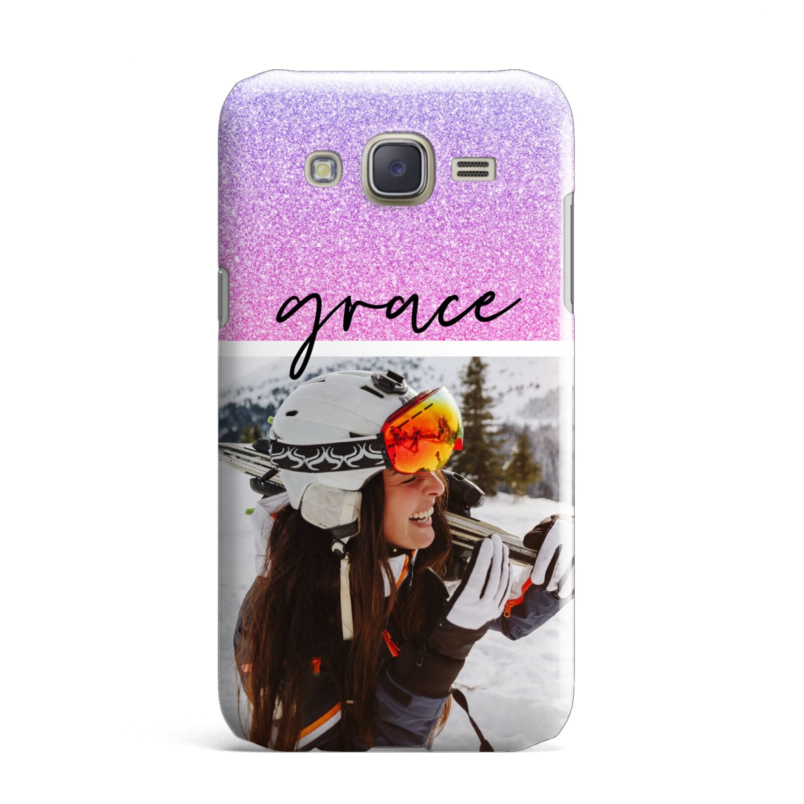 Glitter Personalised Photo Upload Name Samsung Galaxy J7 Case