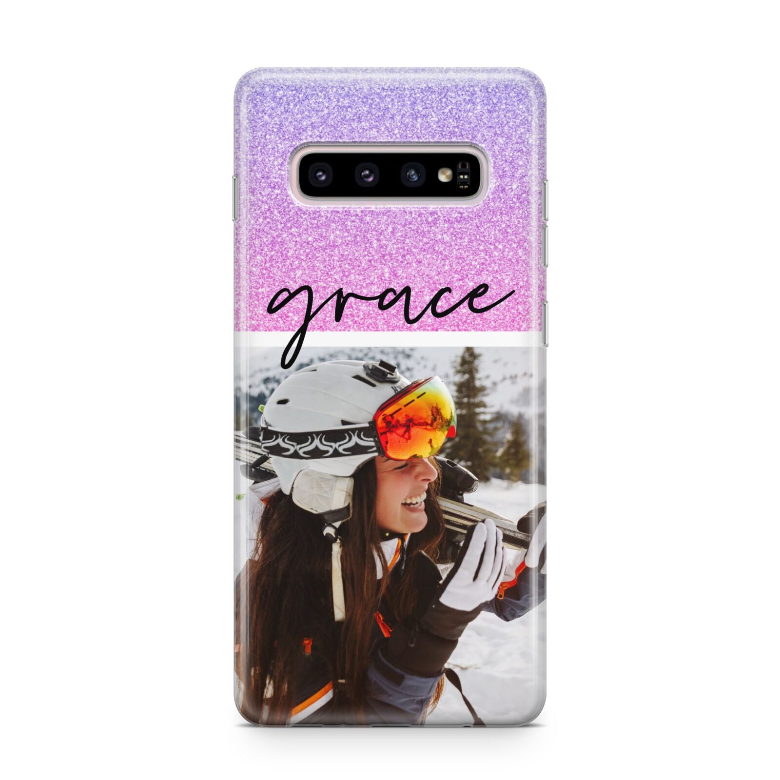 Glitter Personalised Photo Upload Name Samsung Galaxy S10 Plus Case