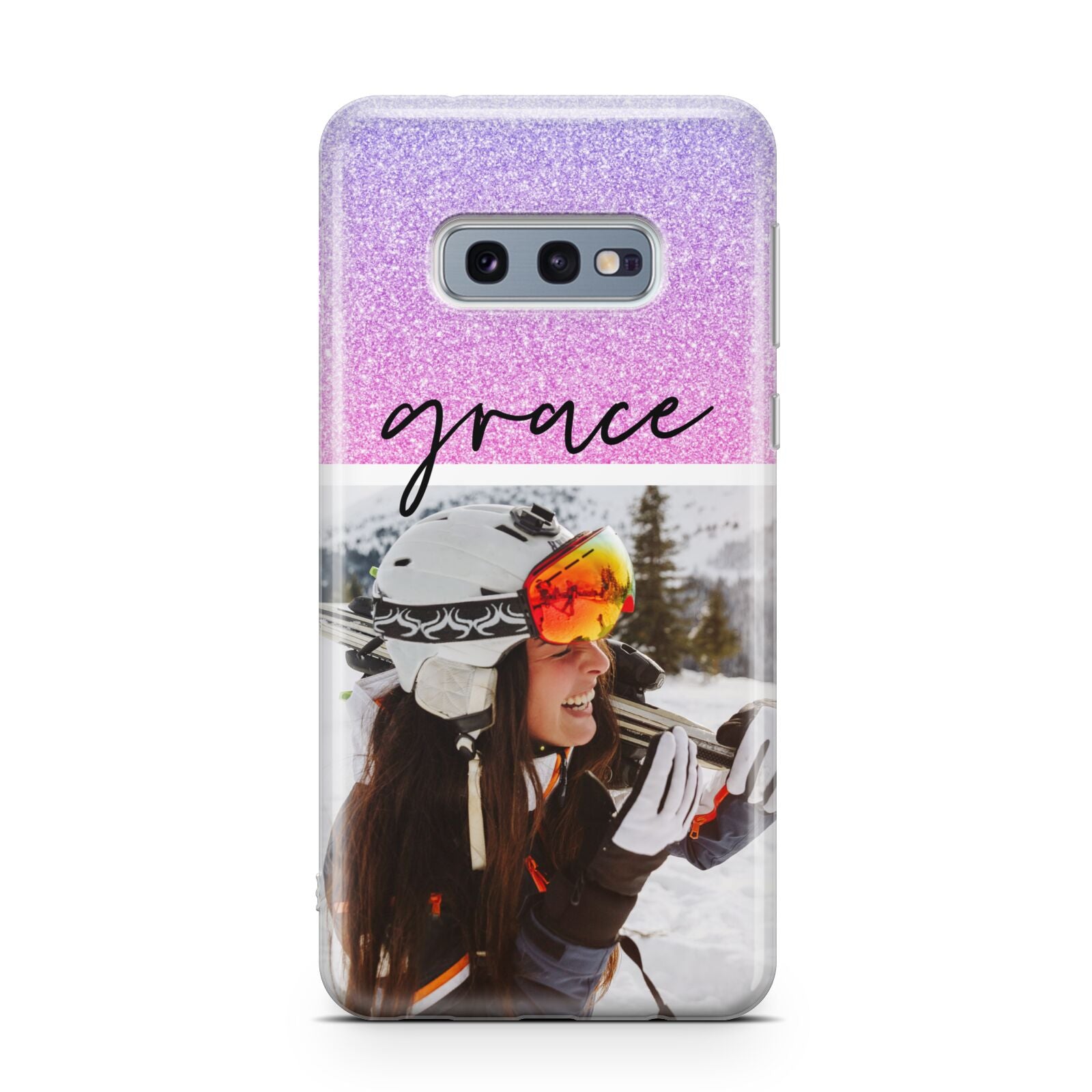 Glitter Personalised Photo Upload Name Samsung Galaxy S10E Case