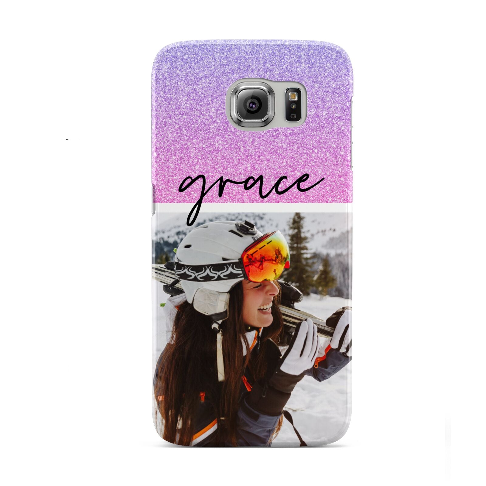 Glitter Personalised Photo Upload Name Samsung Galaxy S6 Case