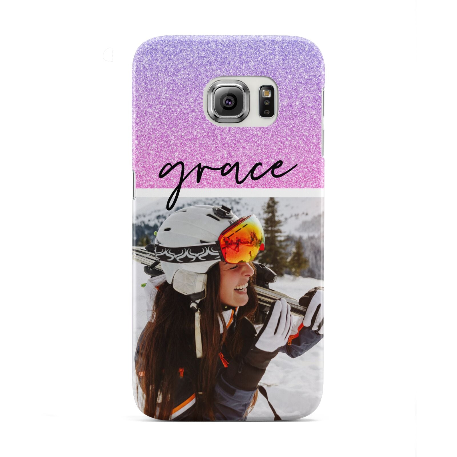 Glitter Personalised Photo Upload Name Samsung Galaxy S6 Edge Case