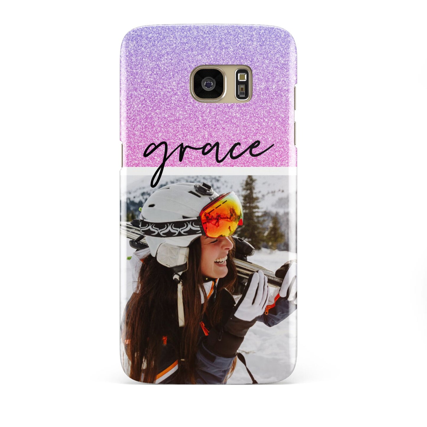 Glitter Personalised Photo Upload Name Samsung Galaxy S7 Edge Case