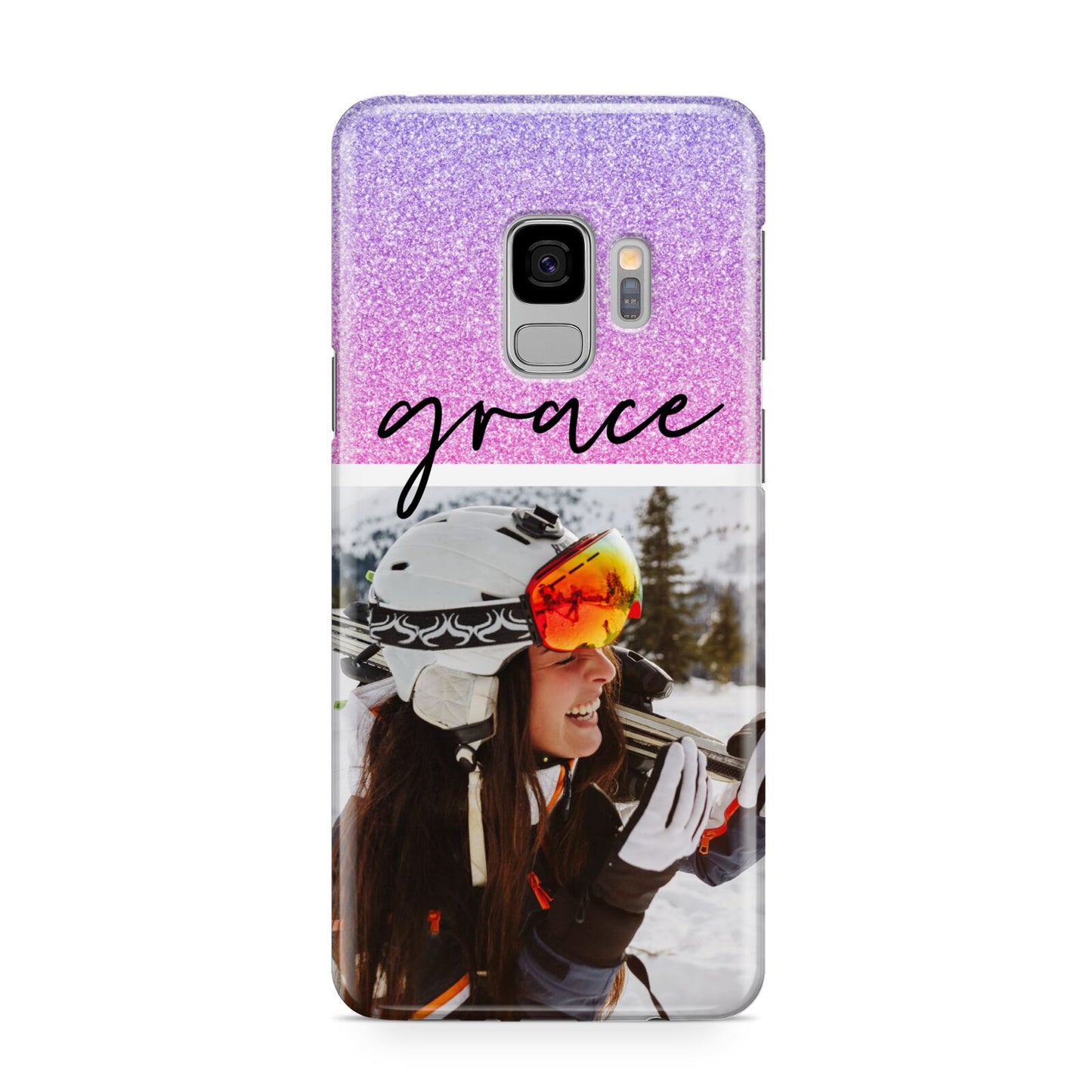 Glitter Personalised Photo Upload Name Samsung Galaxy S9 Case