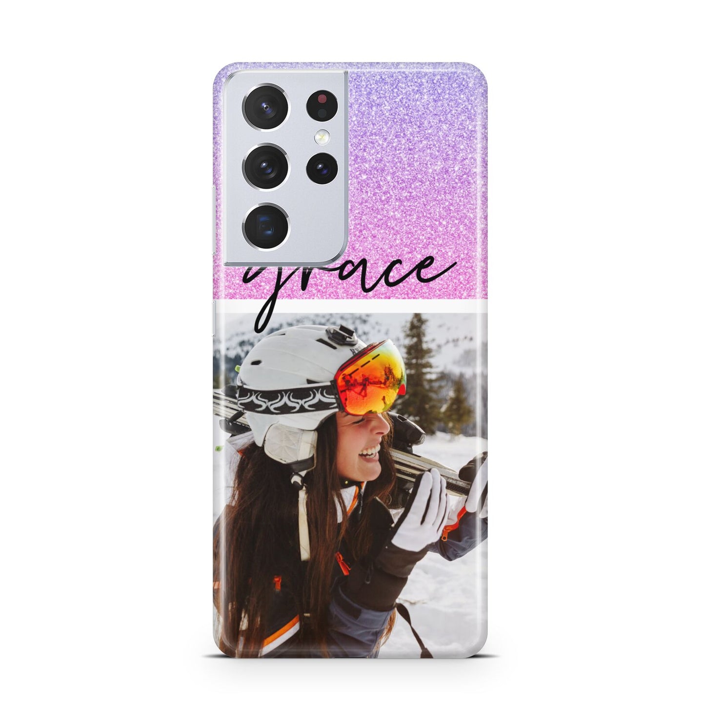 Glitter Personalised Photo Upload Name Samsung S21 Ultra Case