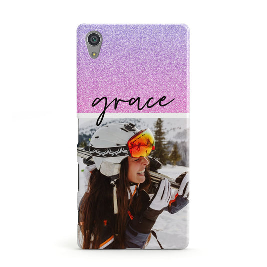 Glitter Personalised Photo Upload Name Sony Xperia Case