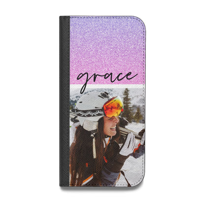 Glitter Personalised Photo Upload Name Vegan Leather Flip Samsung Case